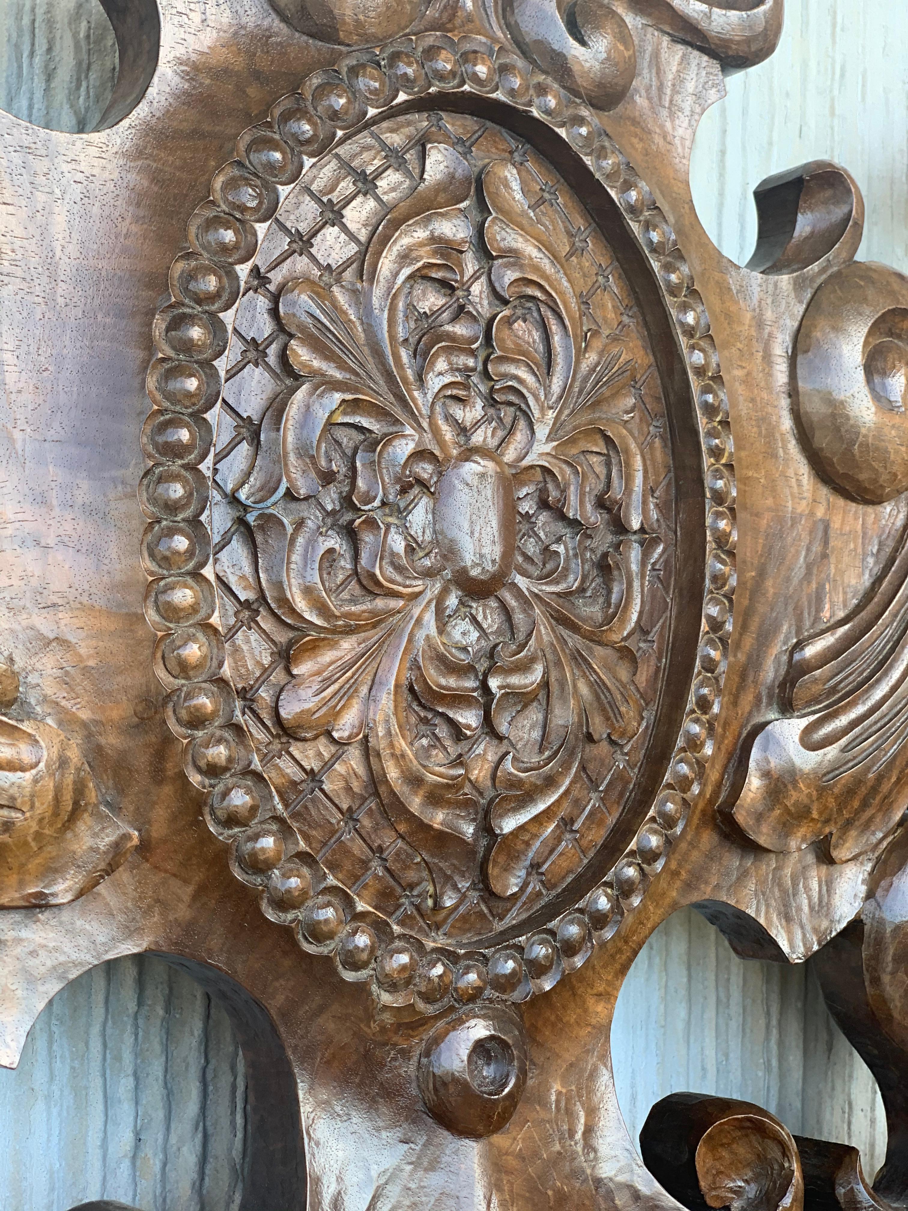20th Century Baroque Style King Size Headboard in Carved Walnut 2