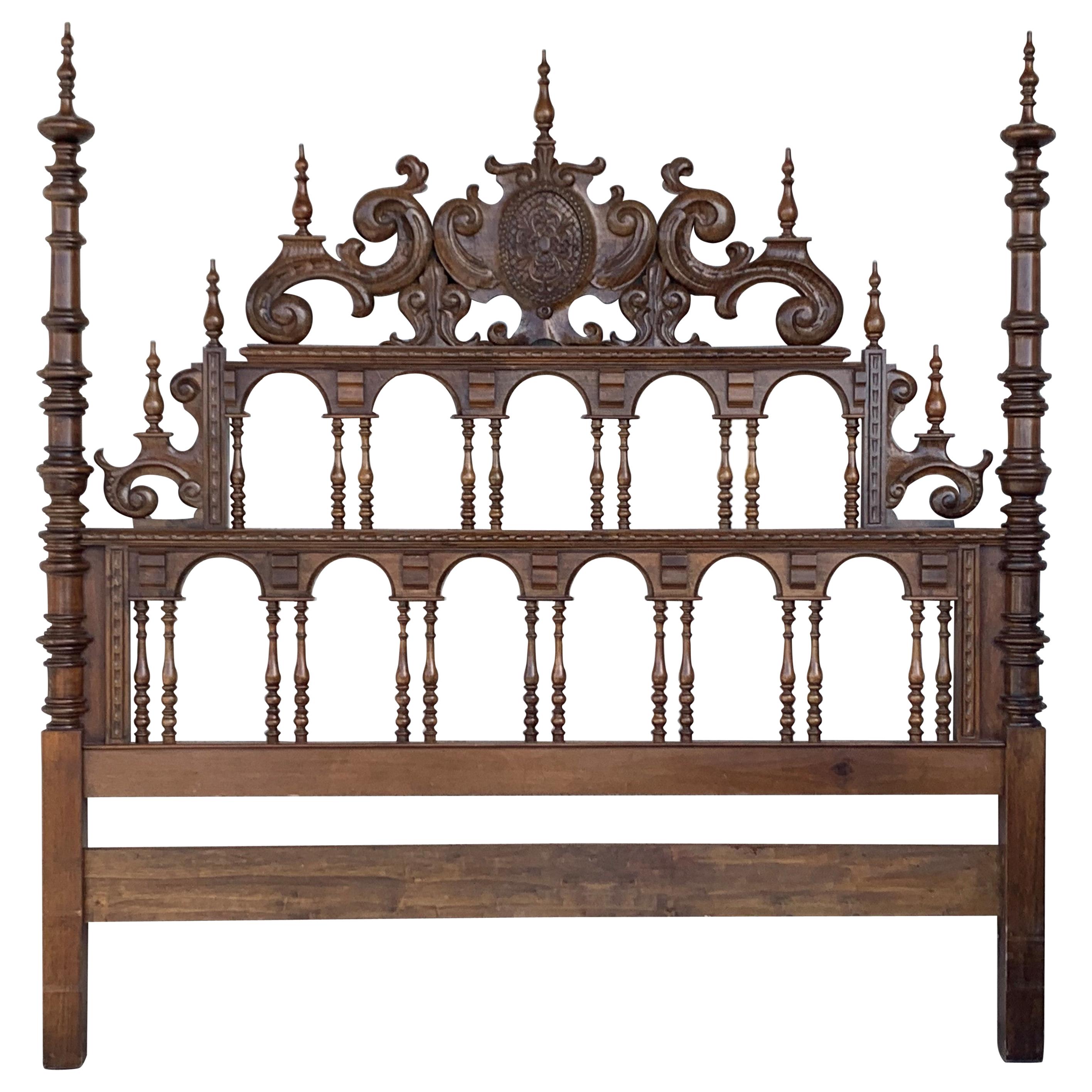 20th Century Baroque Style King Size Headboard in Carved Walnut