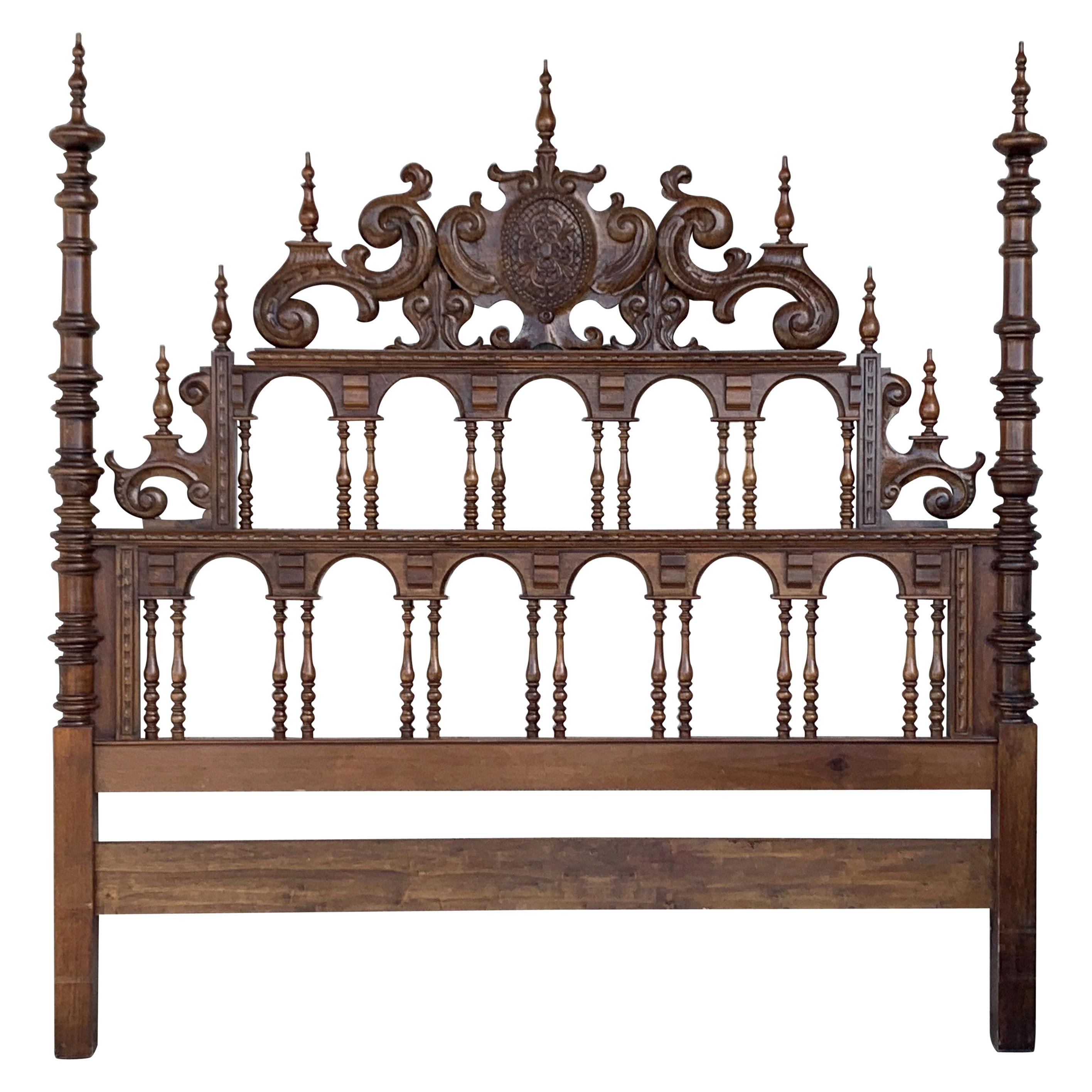 20th Century Baroque Style King Size Headboard in Carved Walnut