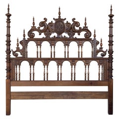 Antique 20th Century Baroque Style King Size Headboard in Carved Walnut