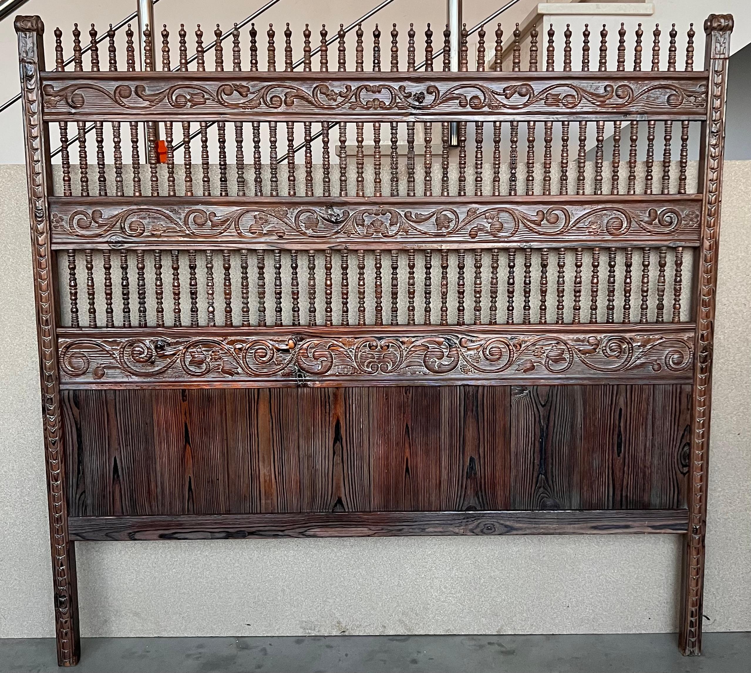 20th Century Baroque style Queen size headboard in carved wood.