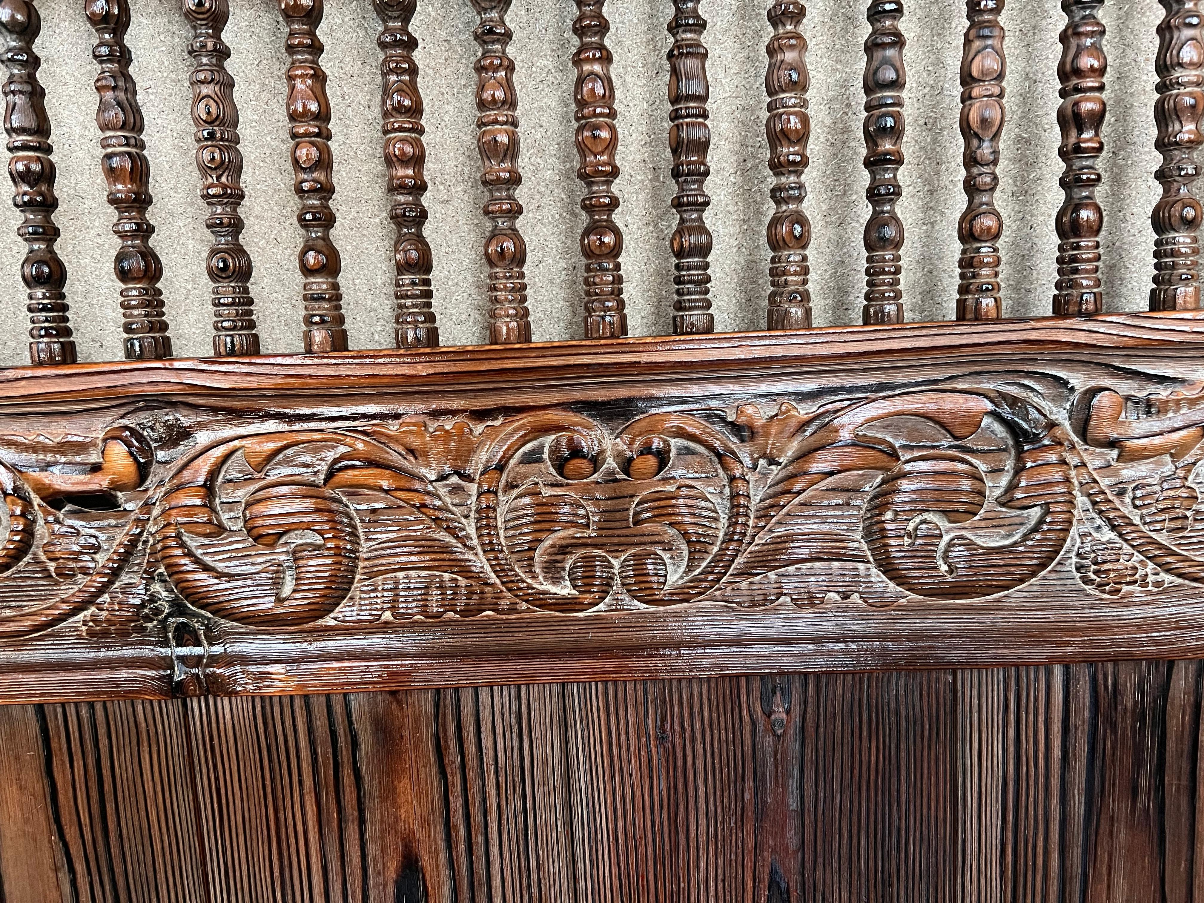 Walnut 20th Century Baroque Style Queen Size Headboard in Carved Wood For Sale