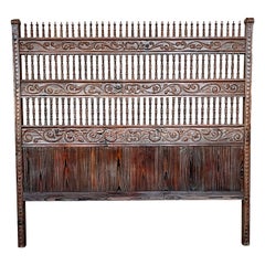 Tête de lit Queen Size de style baroque du 20ème siècle en bois sculpté