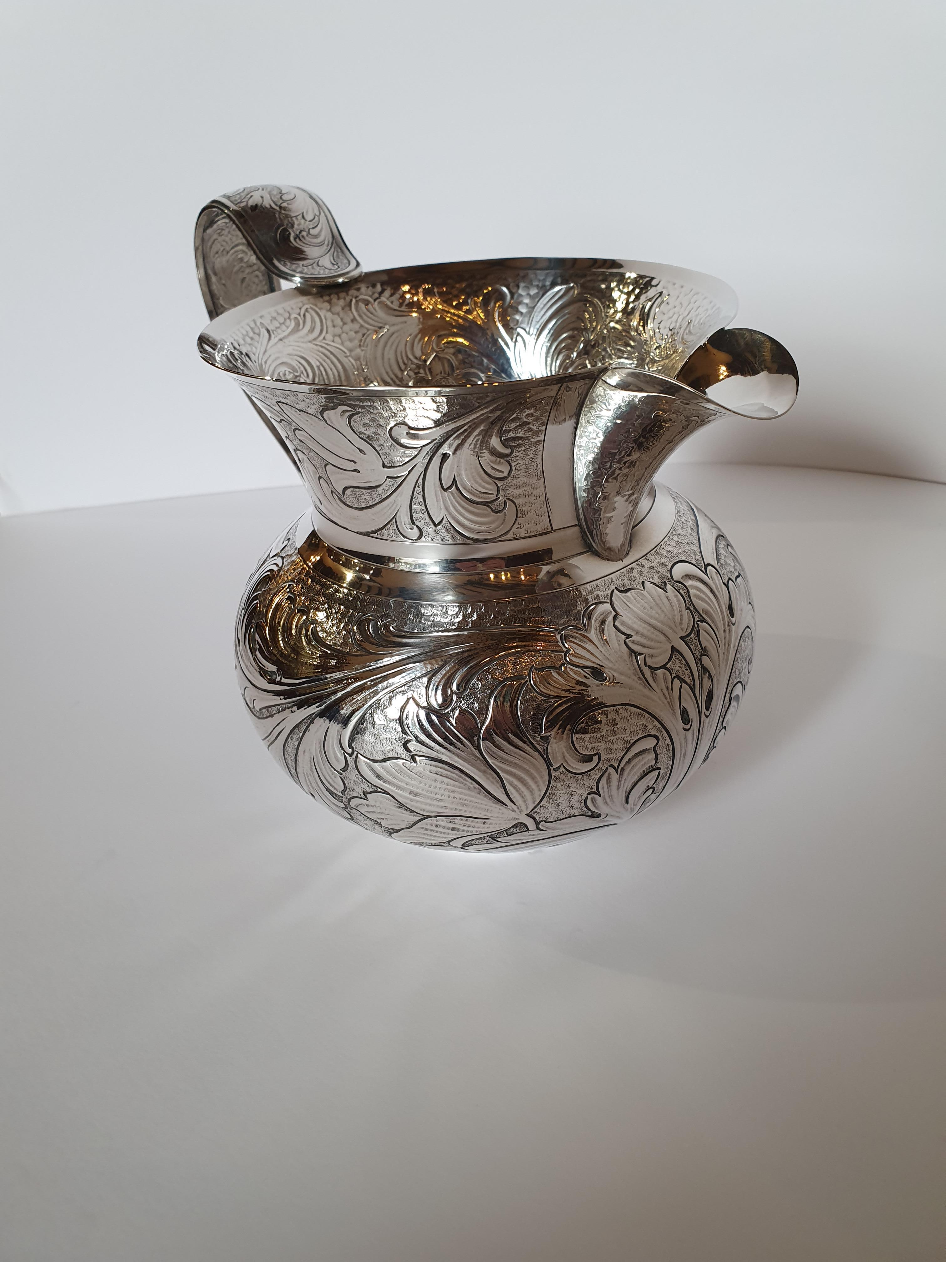 Italian 20th Century Baroque Style Sterling Silver Water Jug, Italy, 1985 For Sale