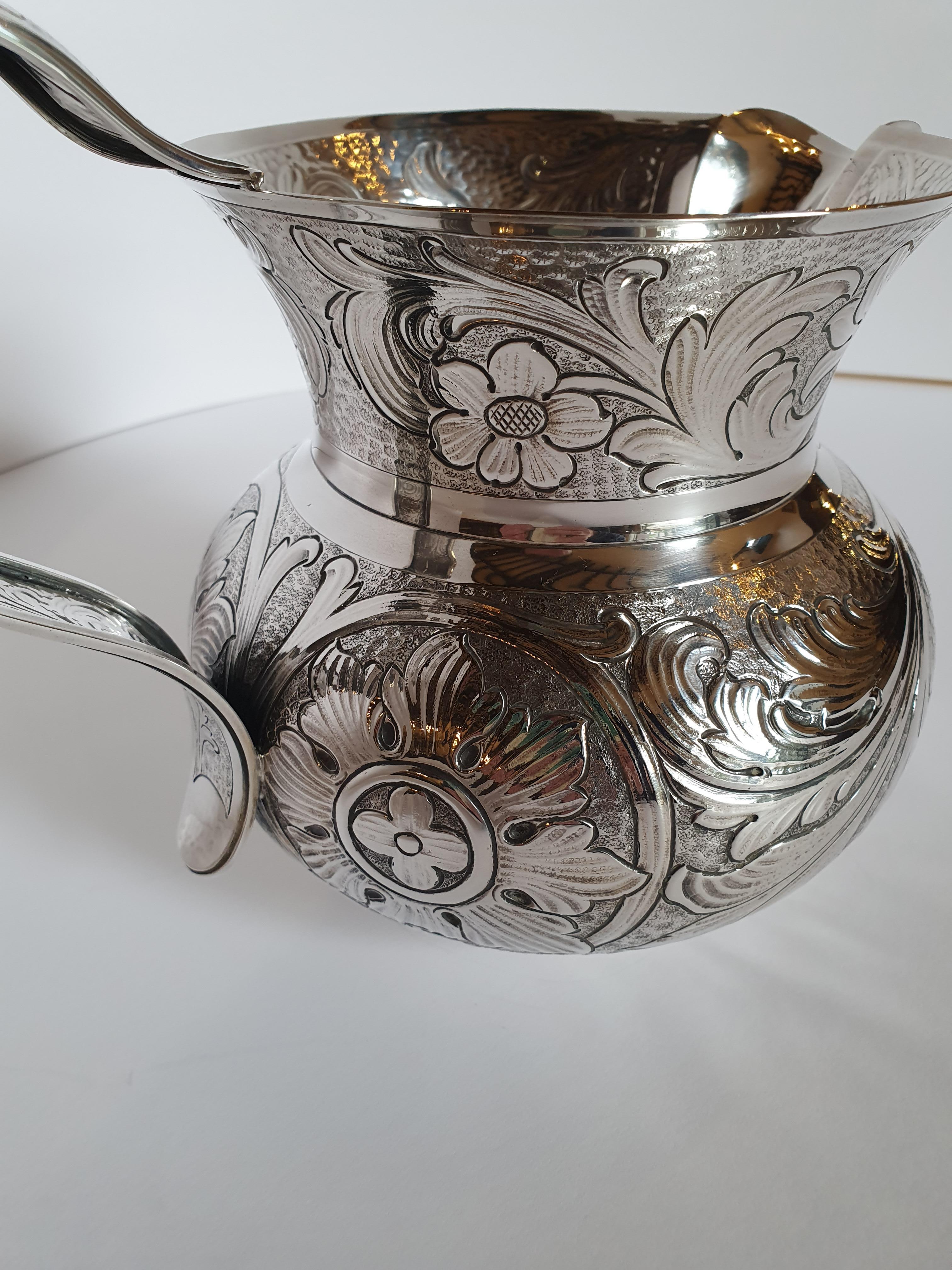 Hand-Crafted 20th Century Baroque Style Sterling Silver Water Jug, Italy, 1985 For Sale