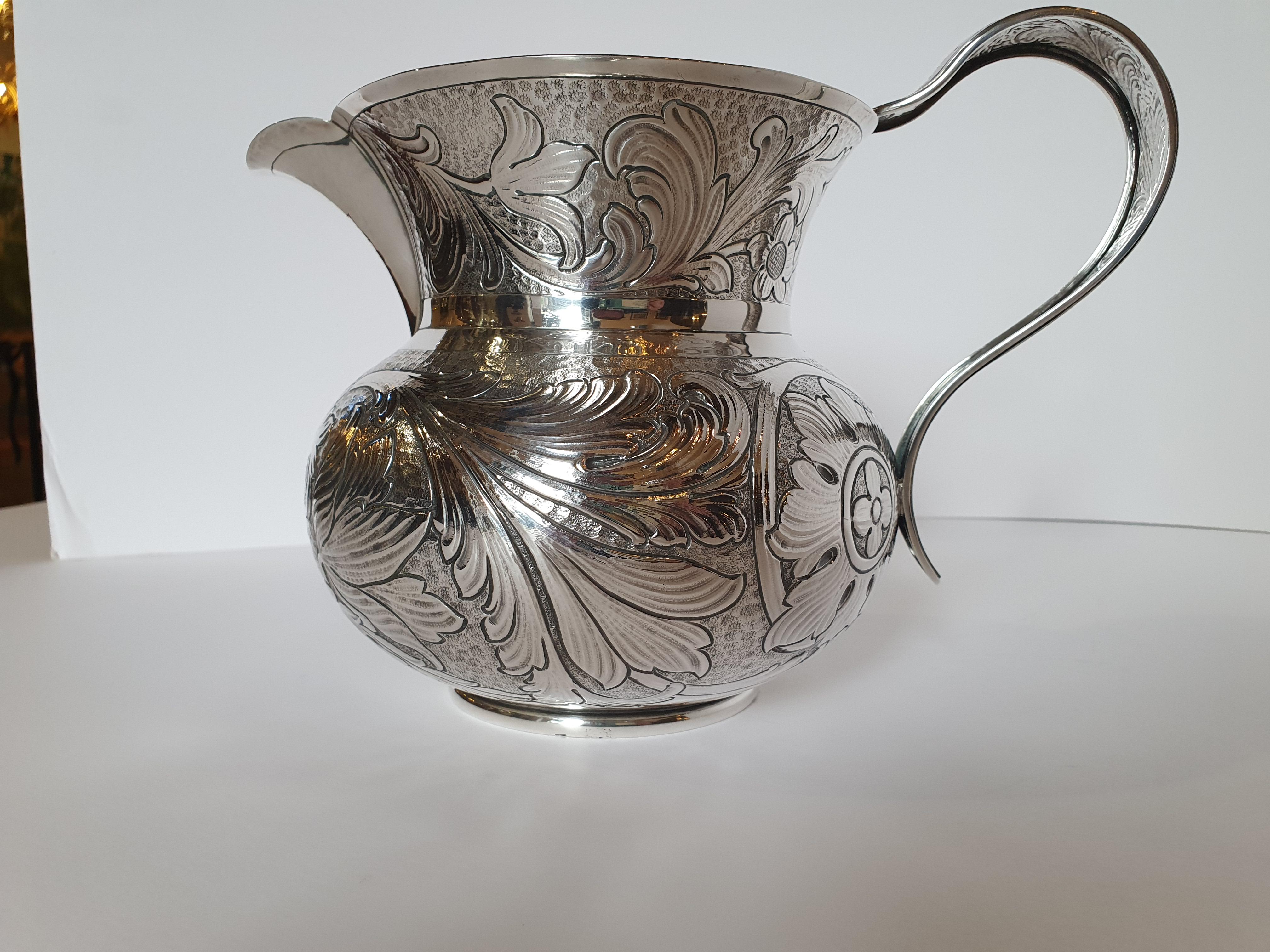 20th Century Baroque Style Sterling Silver Water Jug, Italy, 1985 For Sale 1