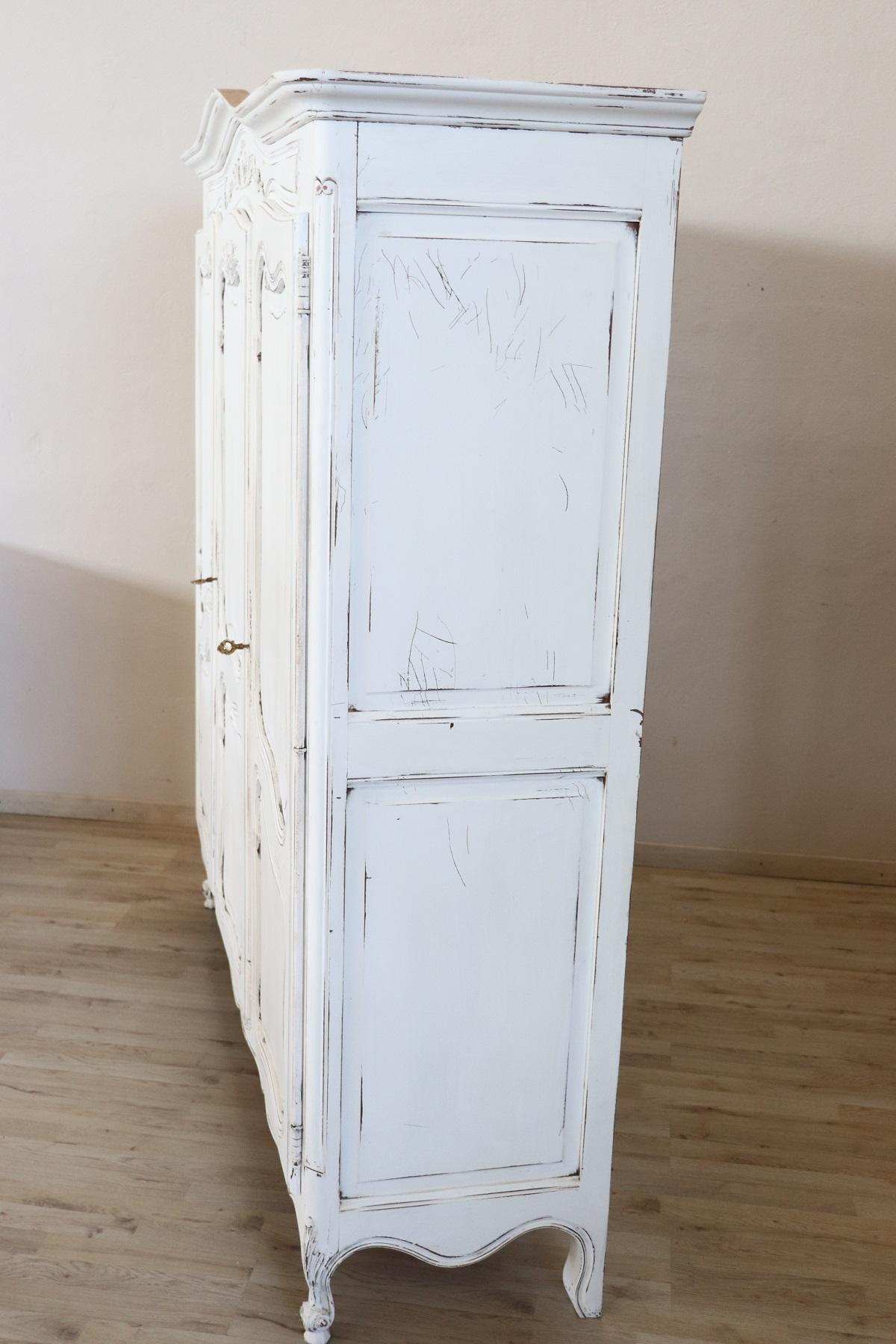 20th Century Baroque Style White Lacquered Wood Wardrobe or Armoire 3