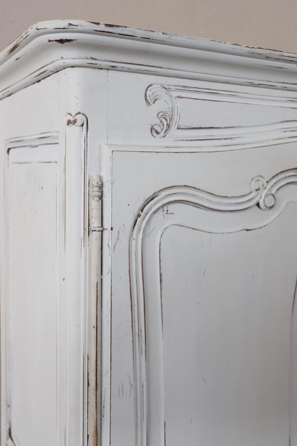 Mid-20th Century 20th Century Baroque Style White Lacquered Wood Wardrobe or Armoire