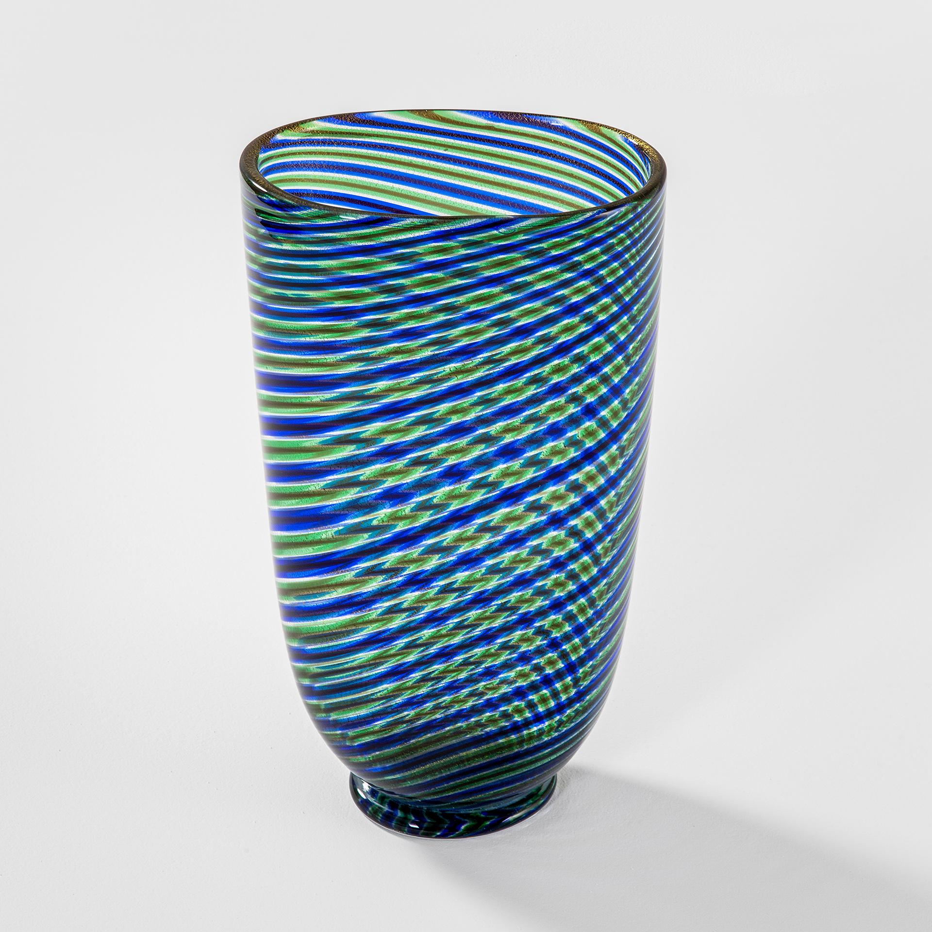 Mid-Century Modern Vase en verre de Murano Barovier & Toso du 20ème siècle à rayures colorées des années 1960 en vente
