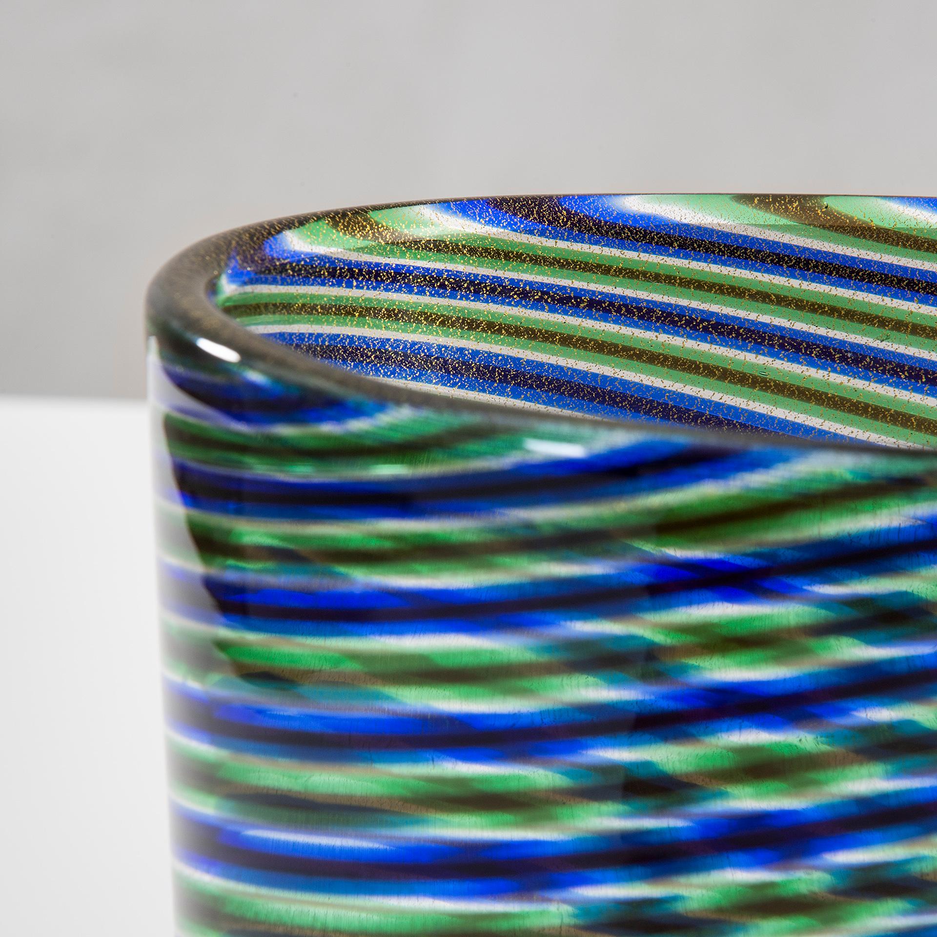 Italian 20th Century Barovier & Toso Murano Glass Vase in Colored Stripes '60s For Sale