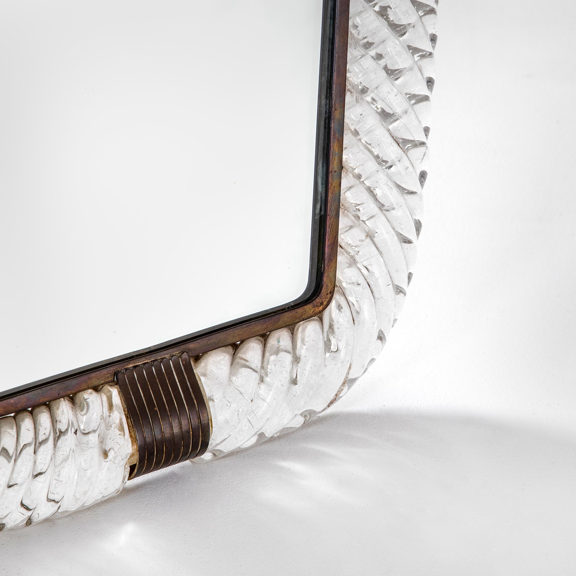 20th Century, Barovier & Toso Table Mirror with frame in Murano Glass Torchon In Good Condition For Sale In Turin, Turin