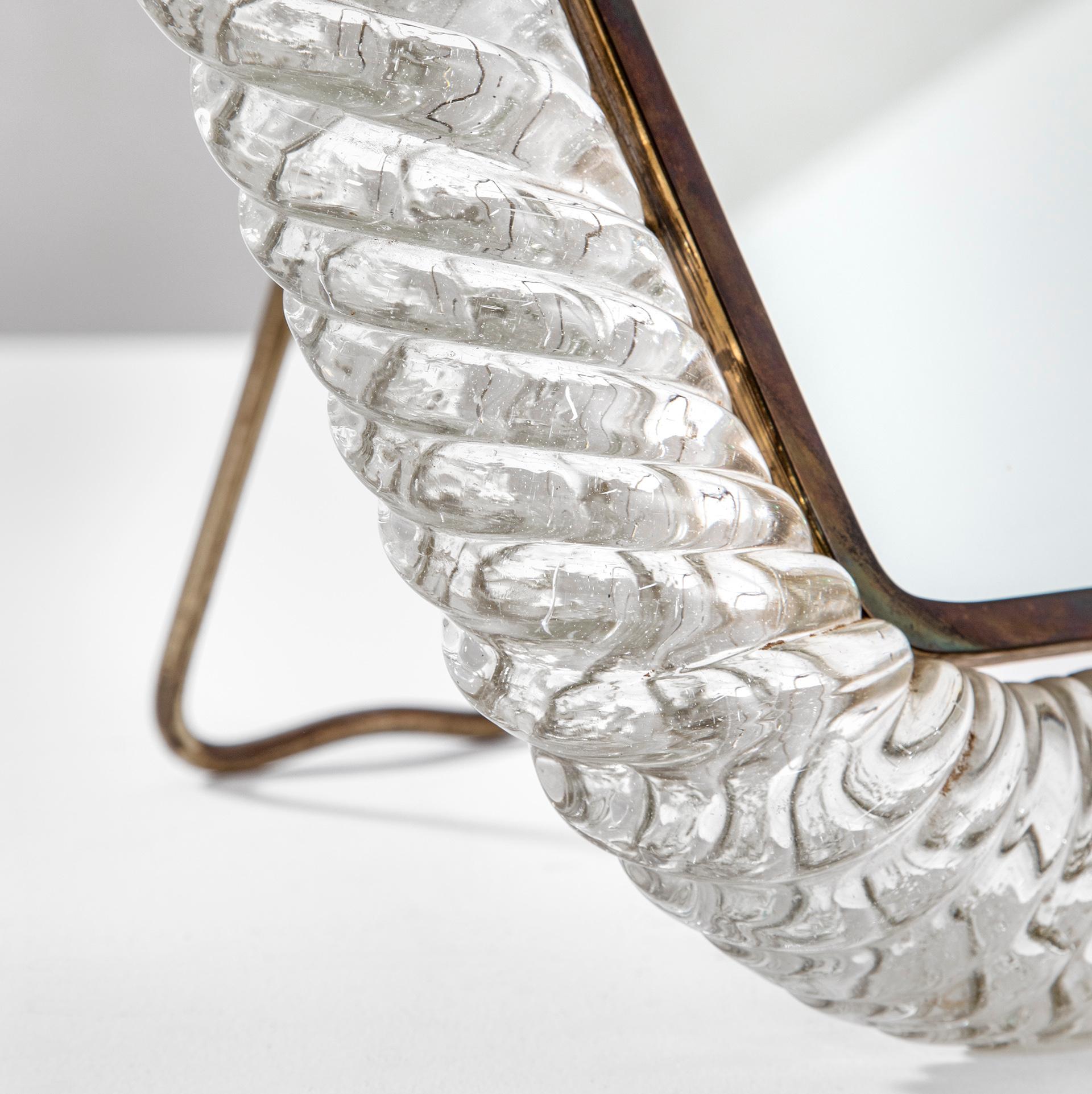 Mid-20th Century 20th Century, Barovier & Toso Table Mirror with frame in Murano Glass Torchon For Sale
