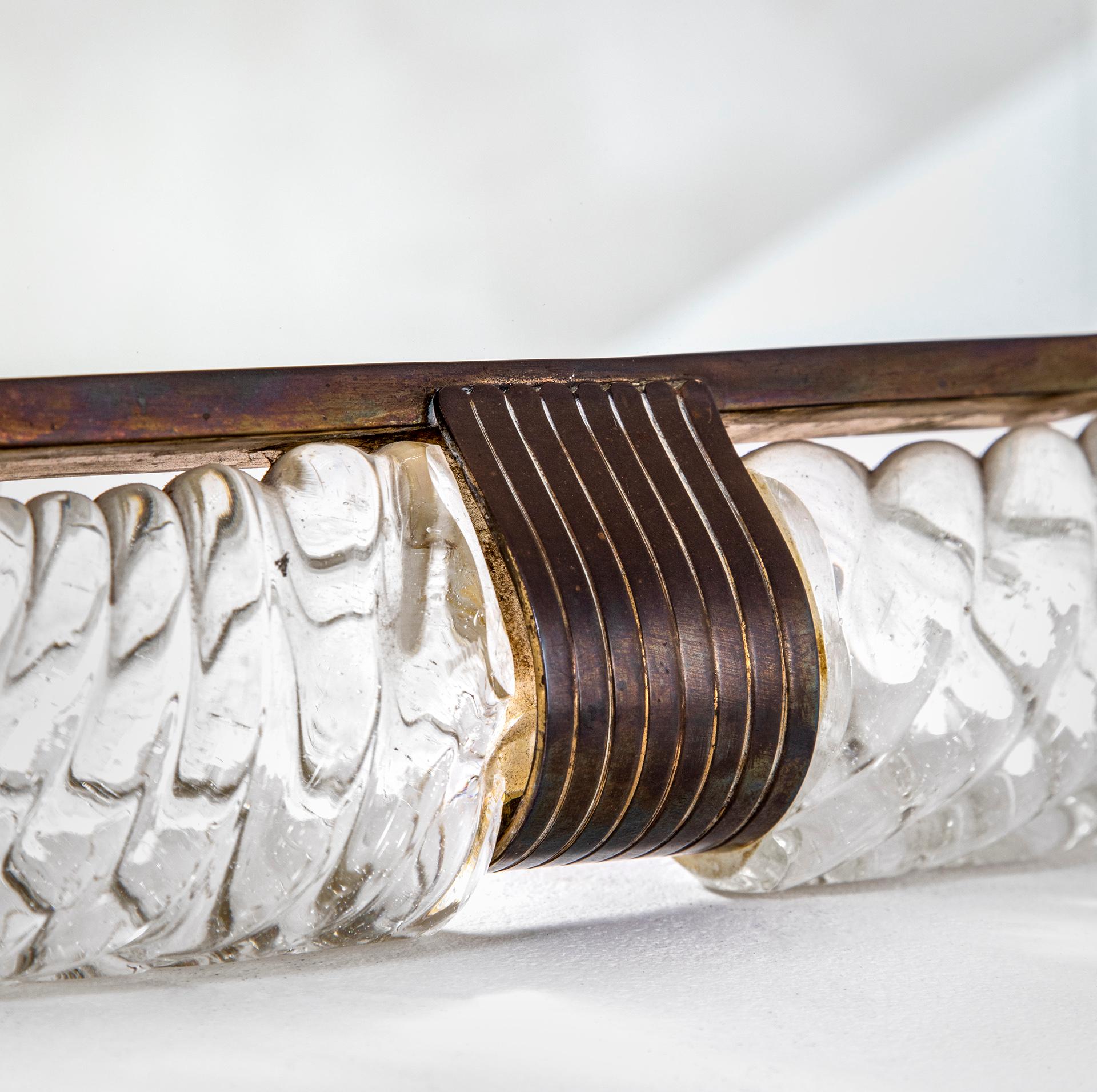 Brass 20th Century, Barovier & Toso Table Mirror with frame in Murano Glass Torchon For Sale