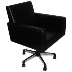20th Century Bauhaus Classic Modern Style Black Leather Swivel Office Armchair