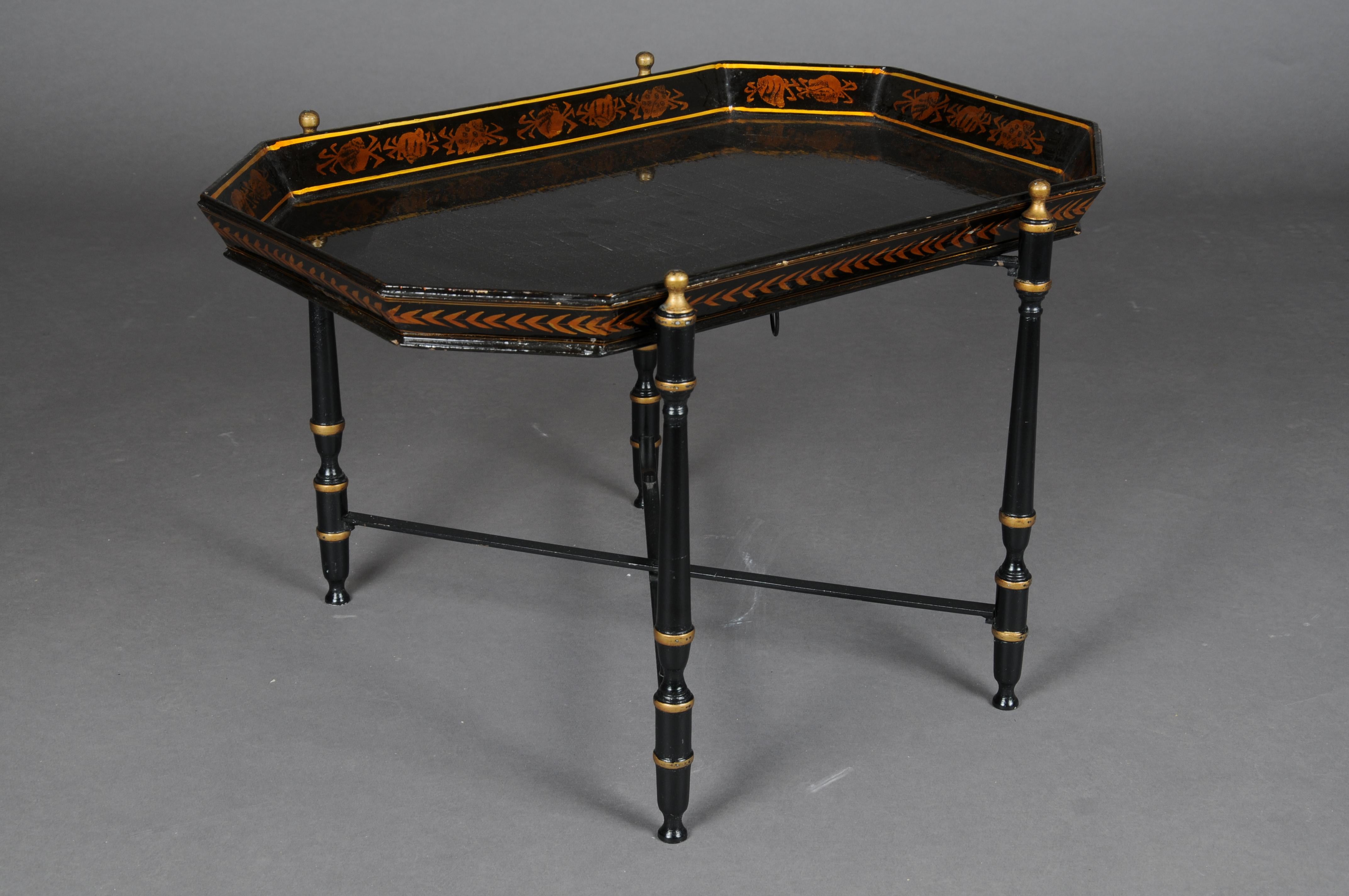 20th Century Beautiful black Pompeian style tray table For Sale 5