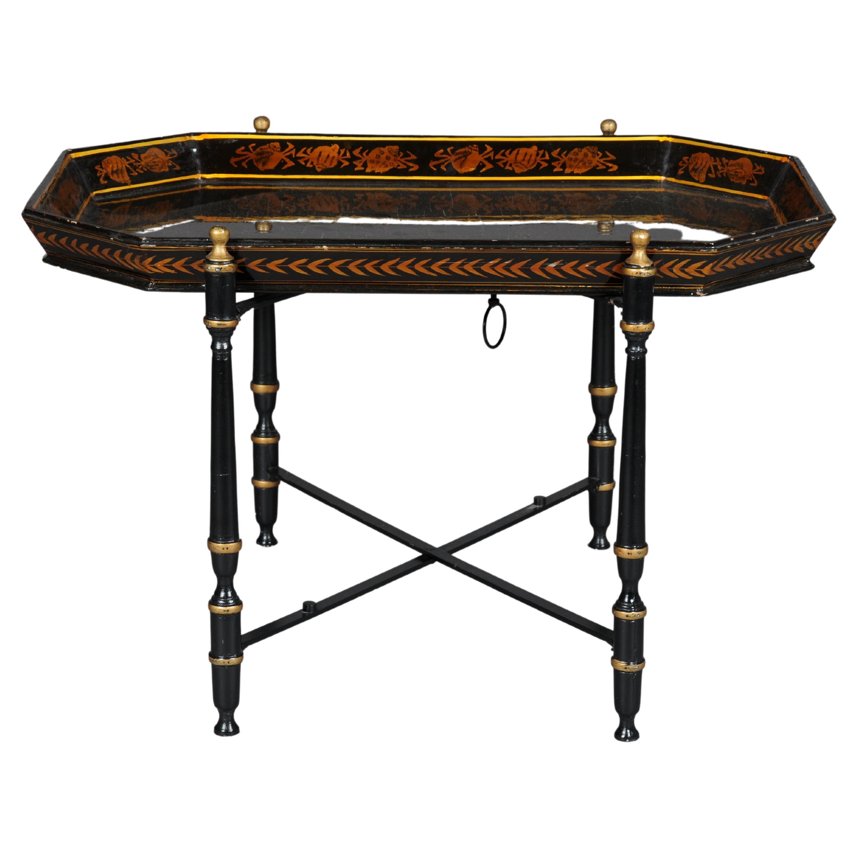 20ème siècle Belle table à plateau noire de style pompéien
