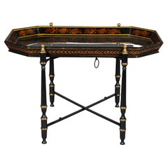 20ème siècle Belle table à plateau noire de style pompéien