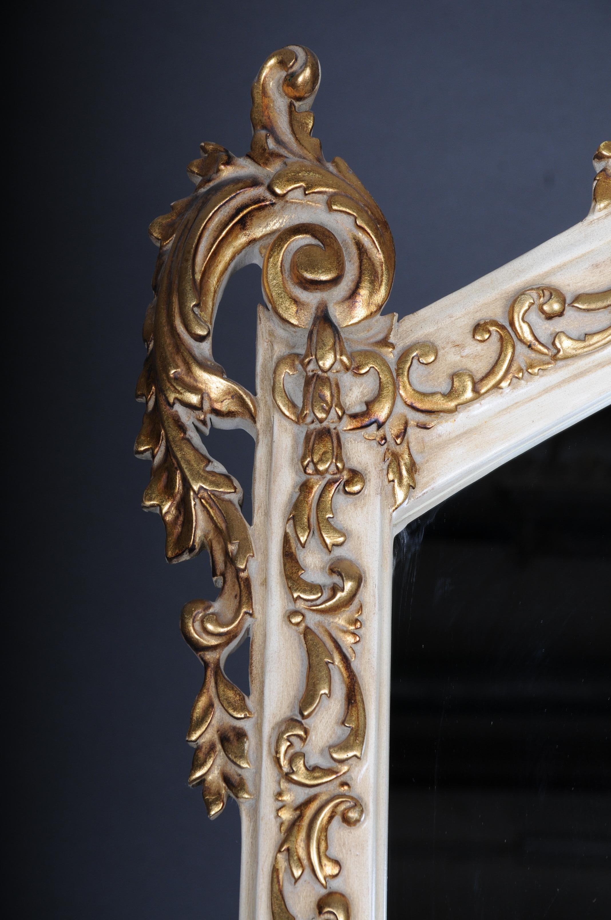 Hand-Carved 20th Century Beautiful Console Mirror/Floor Mirror in the Louis XV, Gilt Beige For Sale