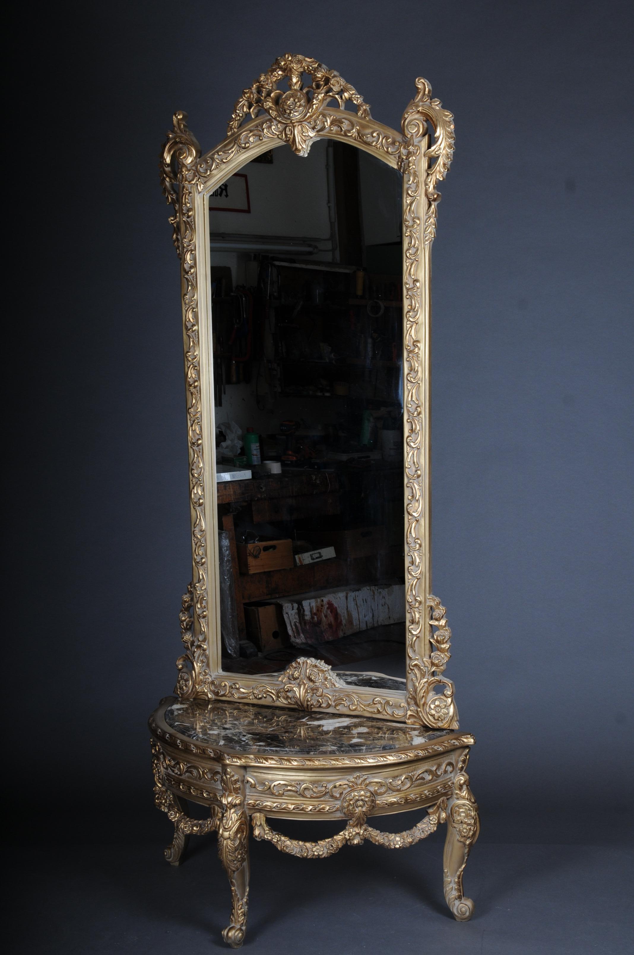 Schöner Konsolenspiegel/Floor-Spiegel des 20. Jahrhunderts im Louis XV-Stil, vergoldet im Angebot 5