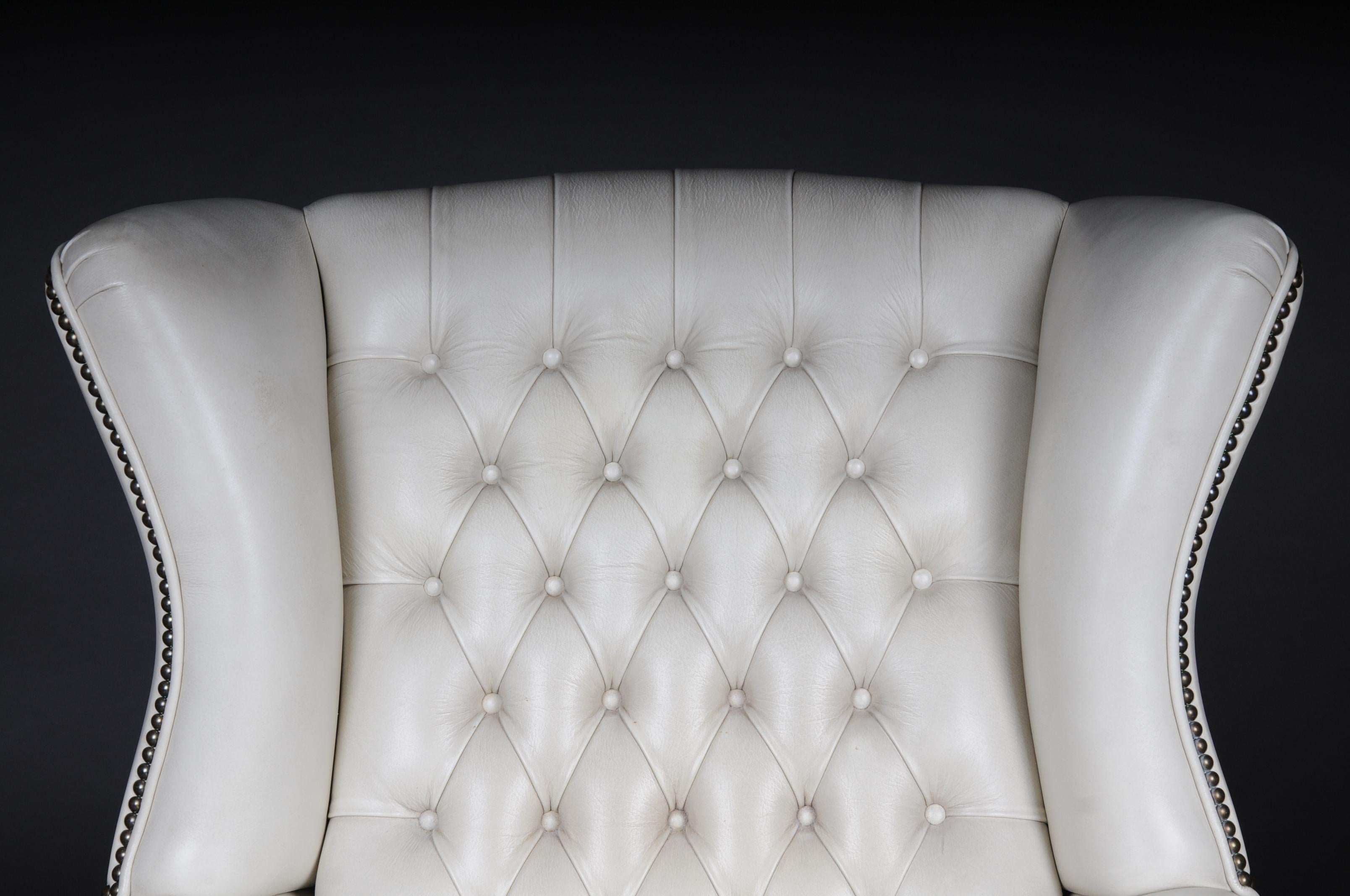 20th Century Beautiful Vintage Chesterfield Armchair / Club Chair, White For Sale 9