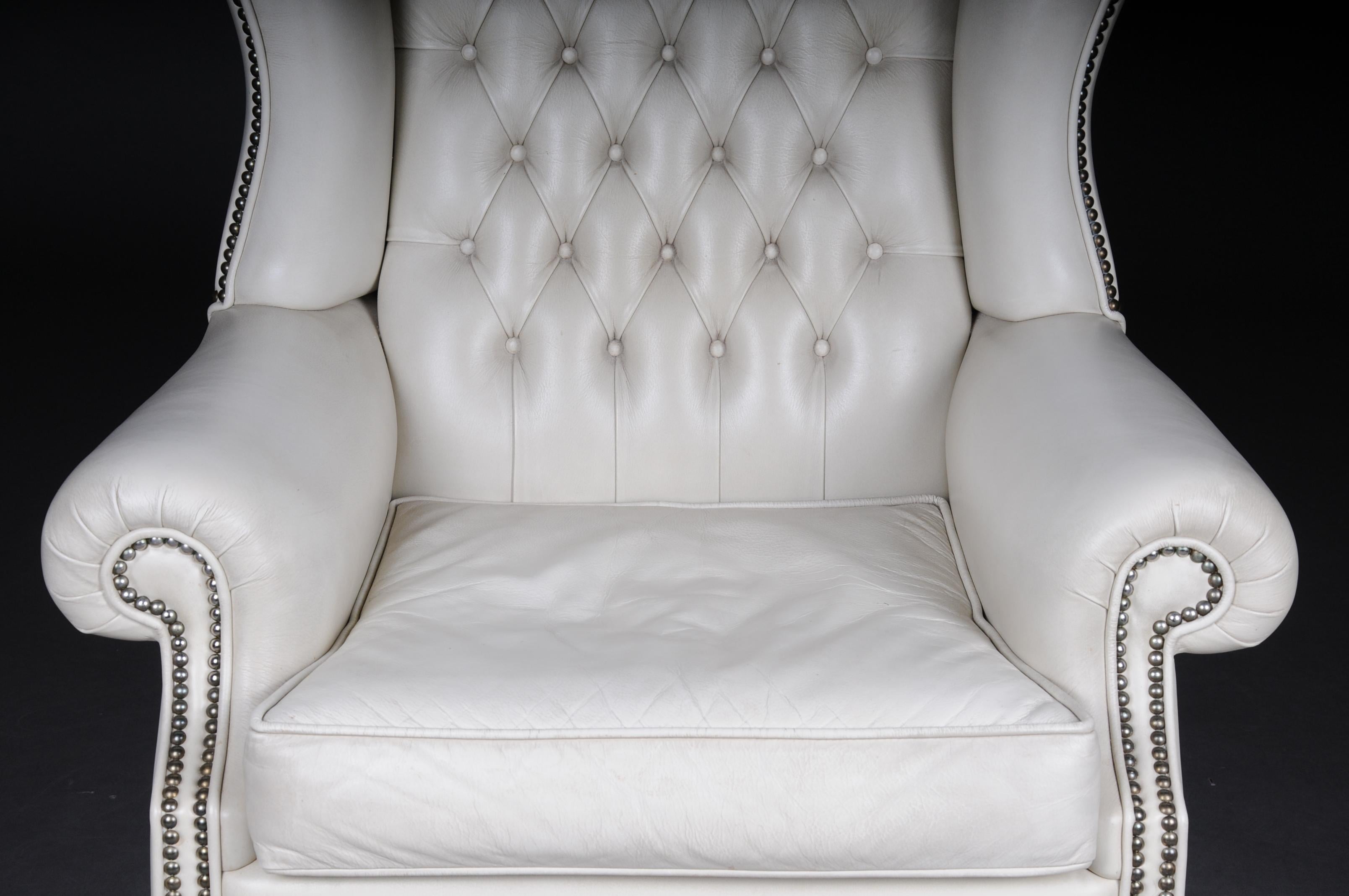 20th Century Beautiful Vintage Chesterfield Armchair / Club Chair, White For Sale 11