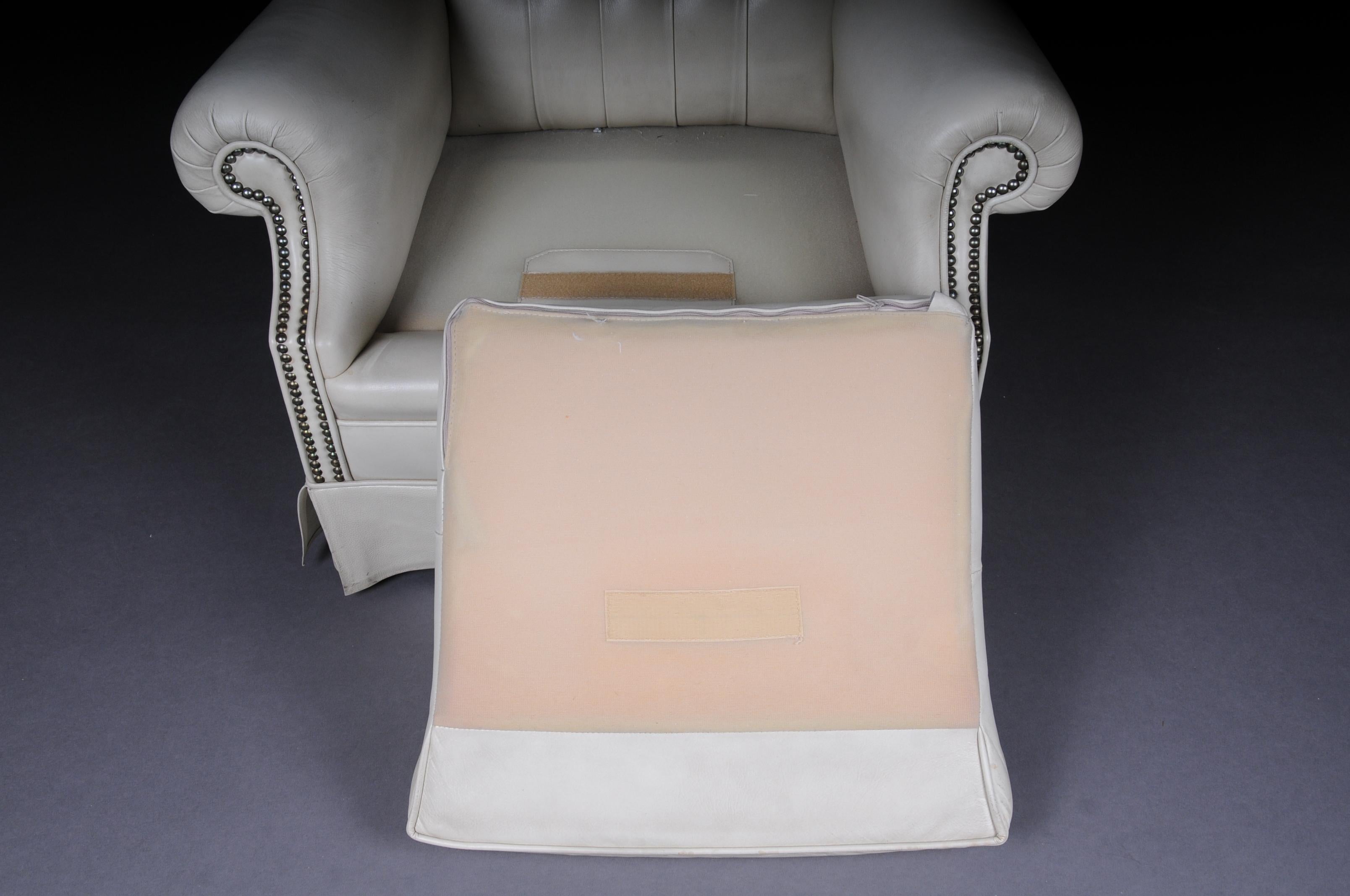 20th Century Beautiful Vintage Chesterfield Armchair / Club Chair, White For Sale 14