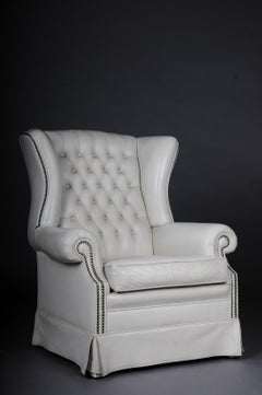 20th Century Beautiful Vintage Chesterfield Armchair / Club Chair, White