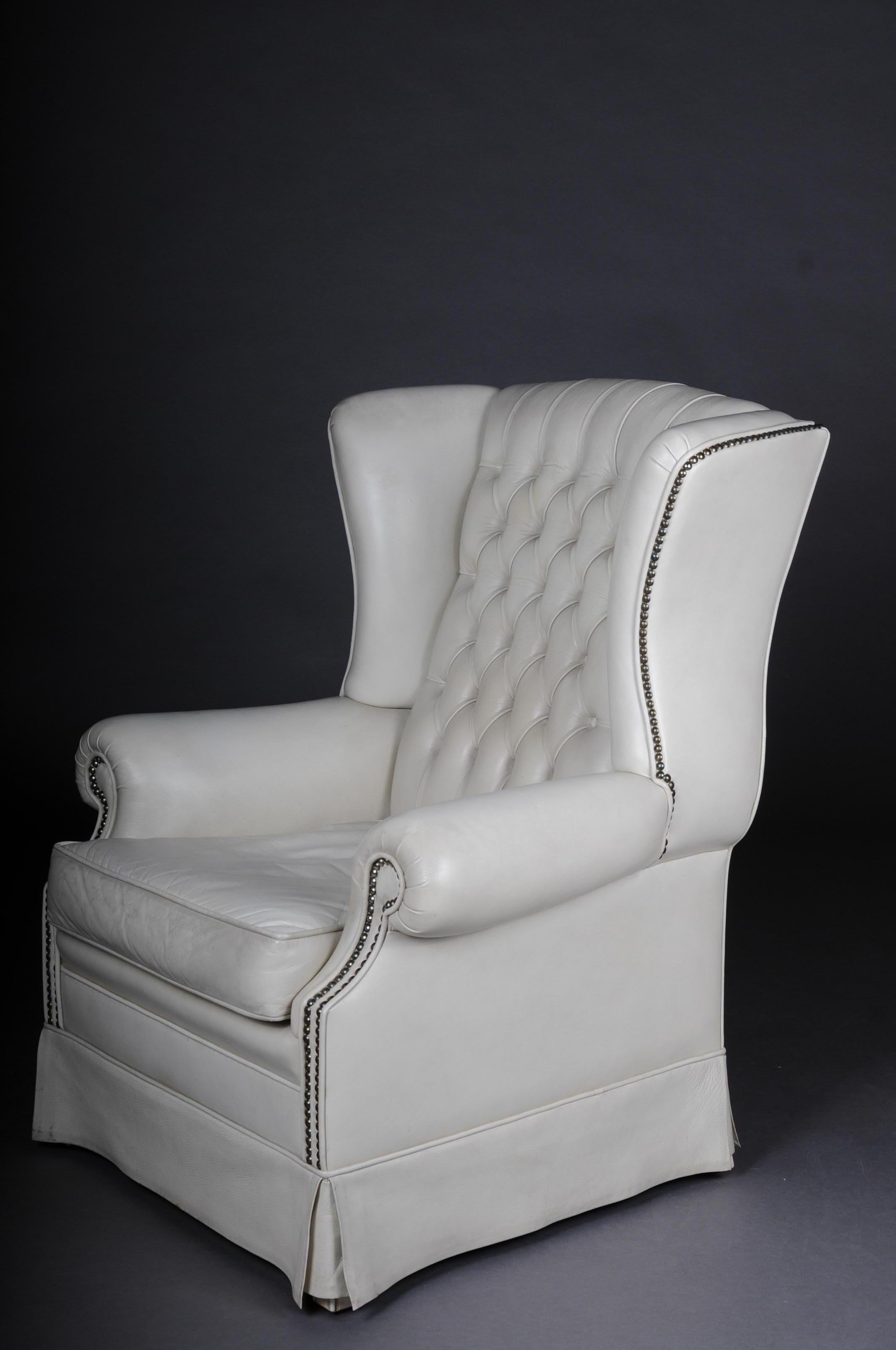 20th Century Beautiful Vintage Chesterfield Armchair / Club Chair, White For Sale 4