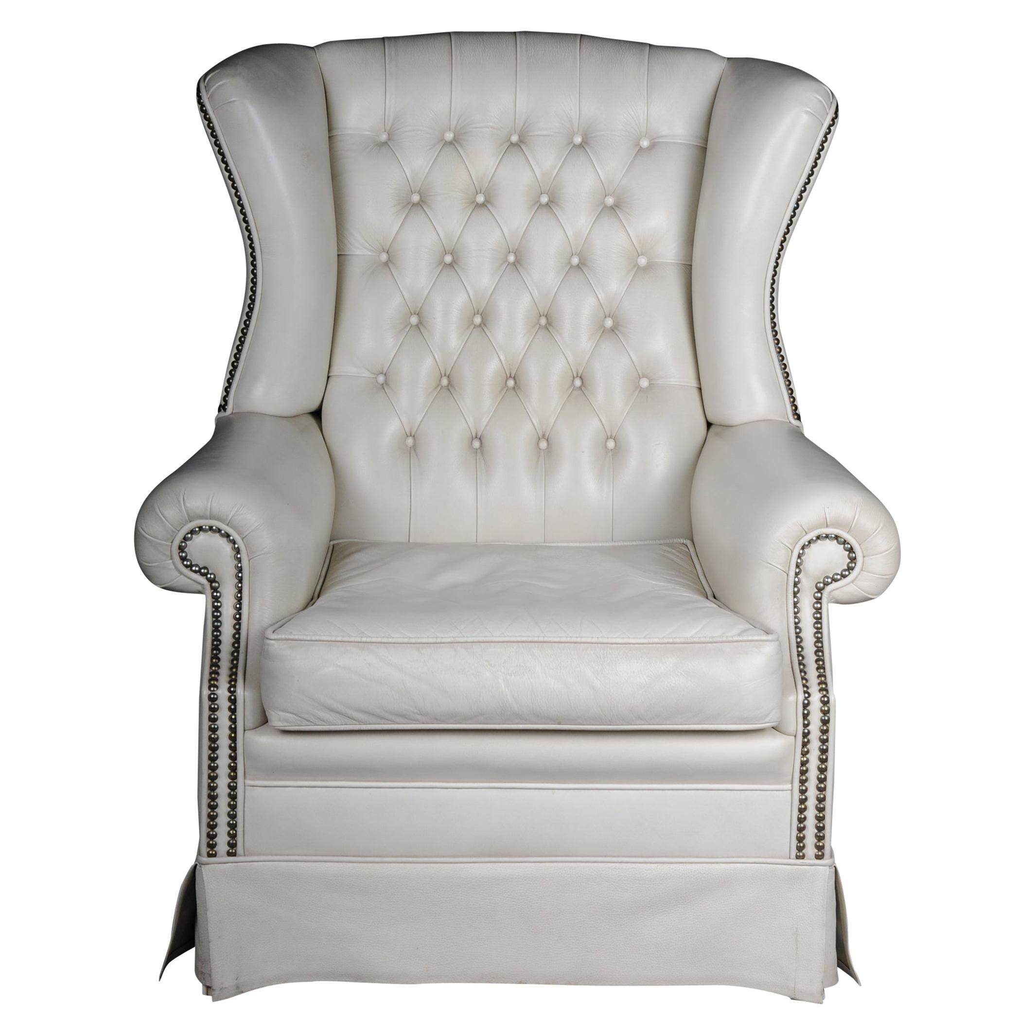 20th Century Beautiful Vintage Chesterfield Armchair / Club Chair, White For Sale