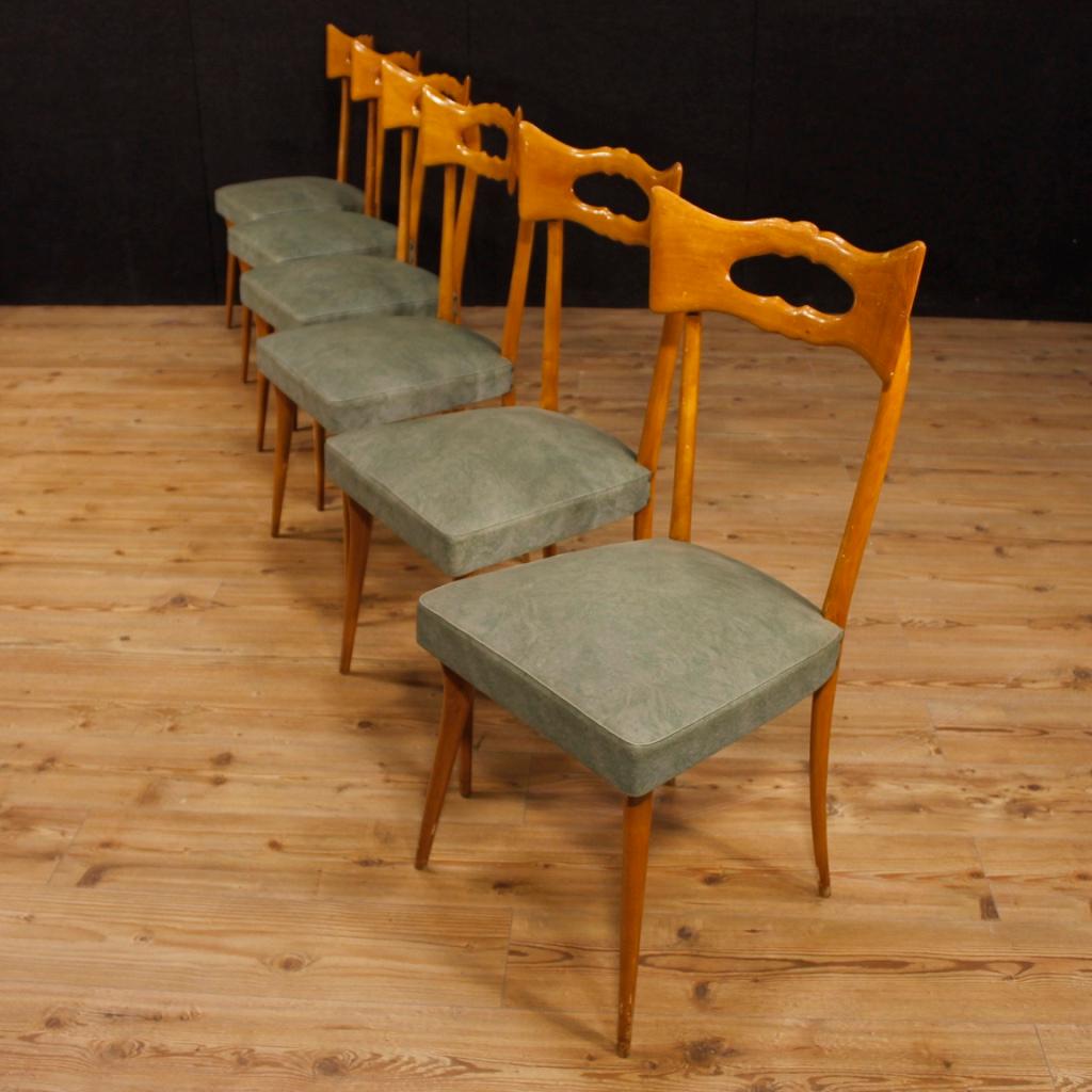 20th Century Beech Wood and Leatherette Italian Ico Parisi Style 6 Design Chairs 6