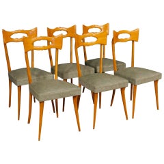 20th Century Beech Wood and Leatherette Italian Ico Parisi Style 6 Design Chairs
