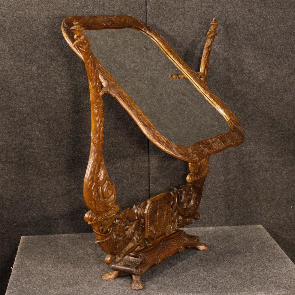miroir de cheval Art Nouveau français en bois de hêtre du 20e siècle, 1900 en vente 4