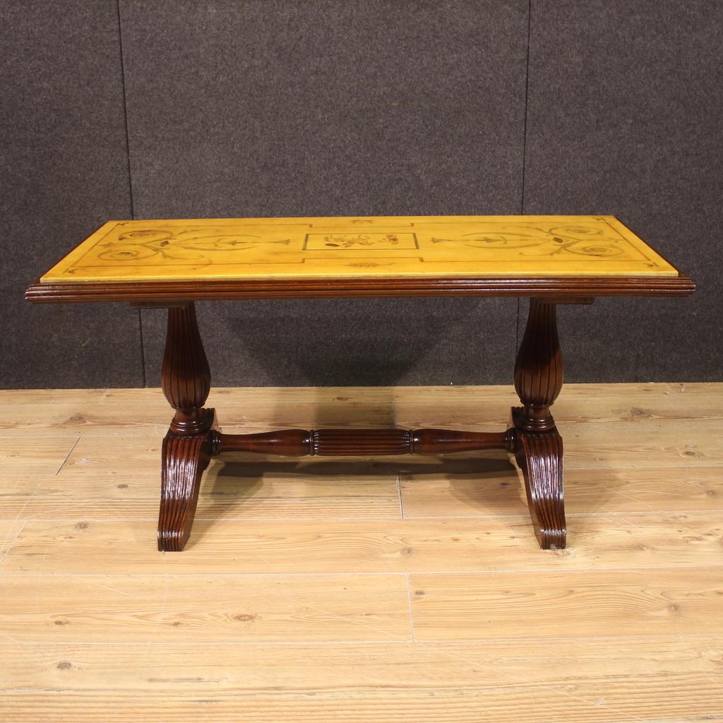 20th Century Beech Wood with Inlaid Marble Top Italian Coffee Table, 1960s For Sale 4