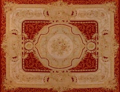 20th Century Beige and Red Silk Chinese Aubusson Rug, 2000