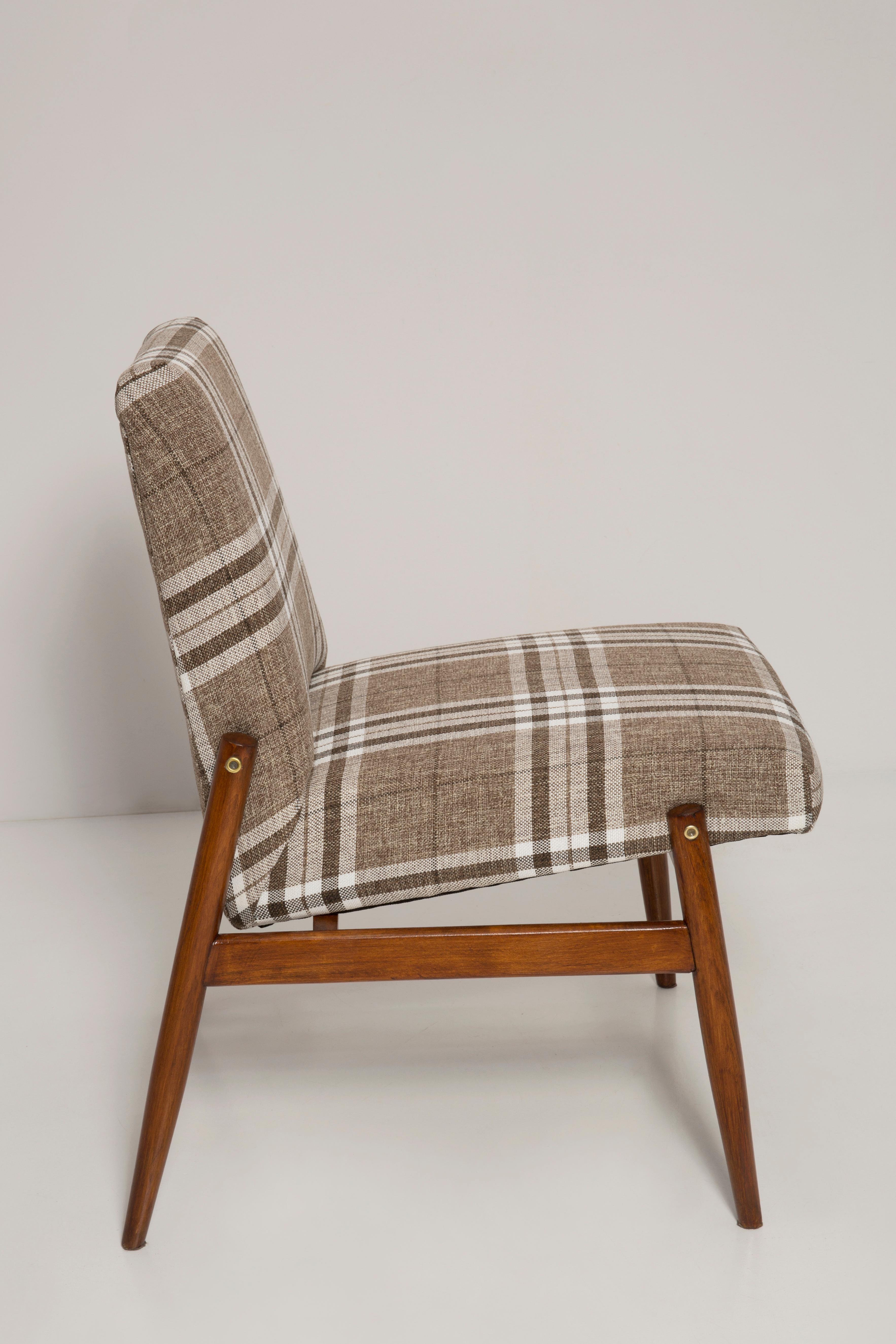 Hand-Crafted 20th Century Beige Checkered Fabric Armchair, 300-227 Type, Europe, 1960s For Sale