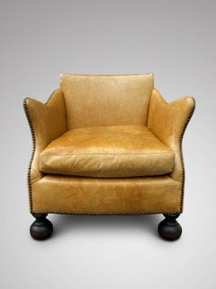20th Century Beige Leather Bergere Lounge Armchair