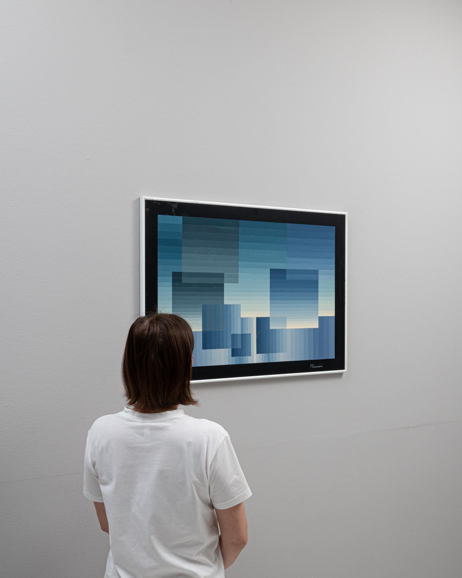 Oeuvre d'art belge du 20e siècle avec cadre en métal par Rene Berdal Bon état - En vente à High Point, NC