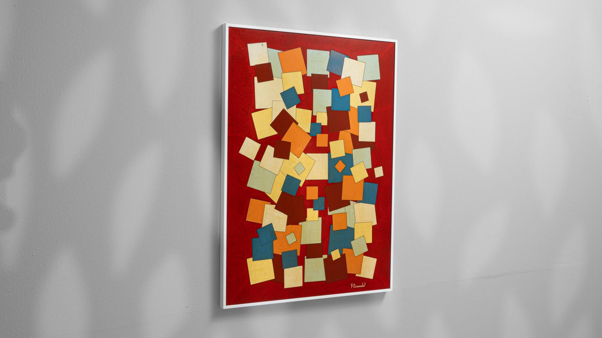 Belgisches Kunstwerk des 20. Jahrhunderts mit Metallrahmen von Rene Berdal im Angebot 3