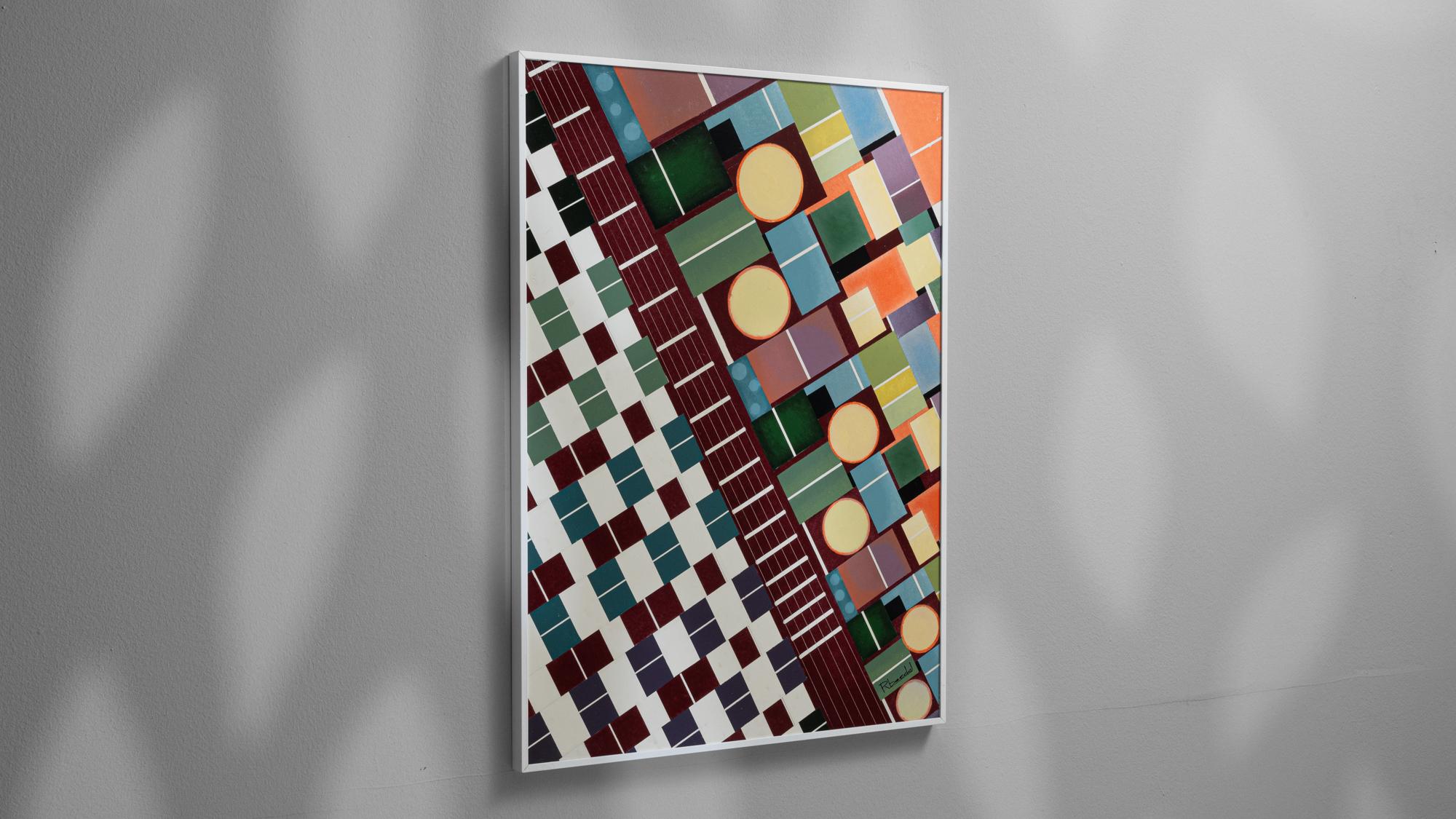 Obra de arte belga del siglo XX con marco de metal por Rene Berdal en venta 1