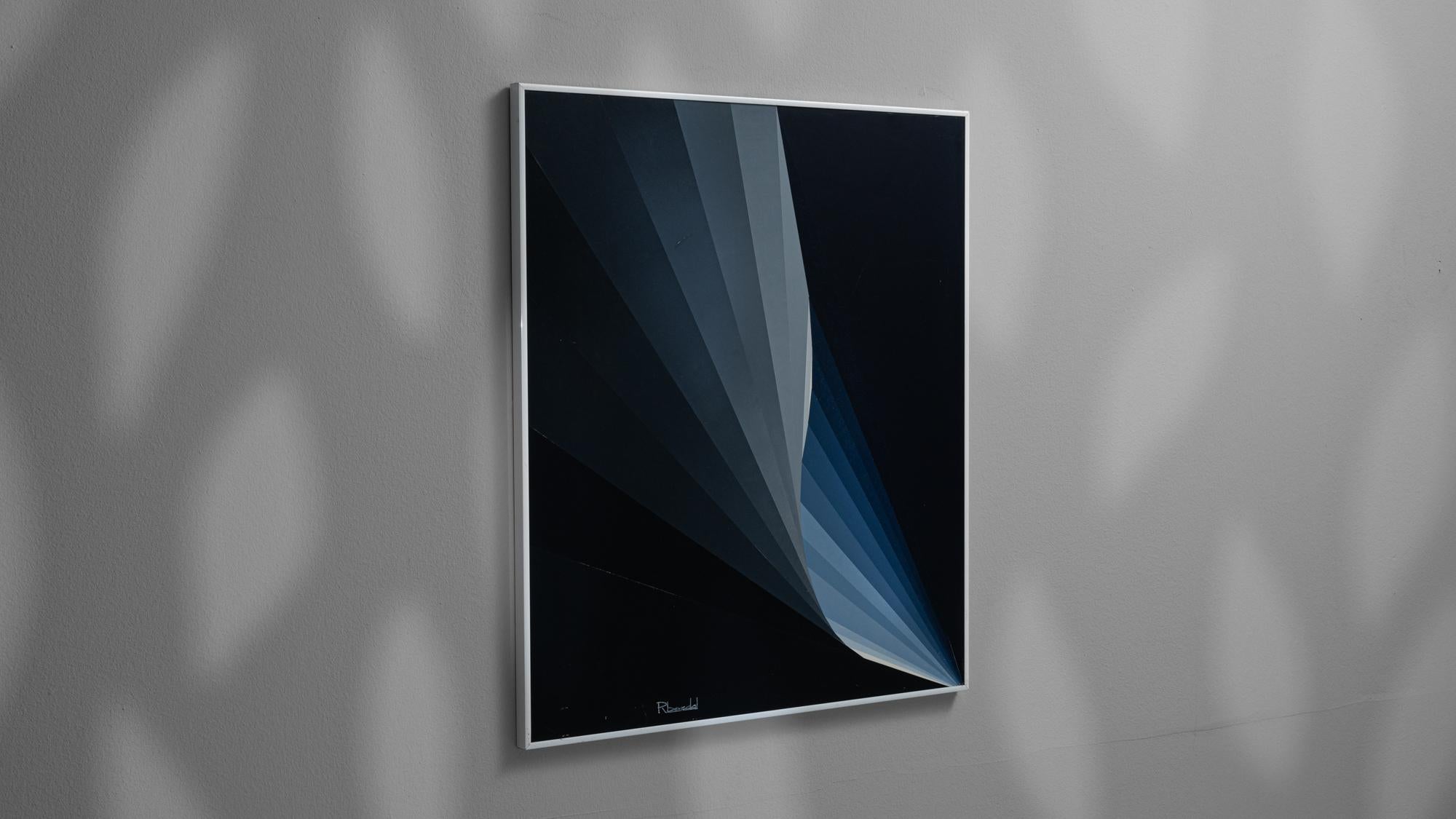 Belgisches Kunstwerk des 20. Jahrhunderts mit Metallrahmen von Rene Berdal im Angebot 3