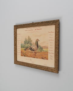 20th Century Belgian Wood Framed Artwork of Pigeon in Pastoral Scene