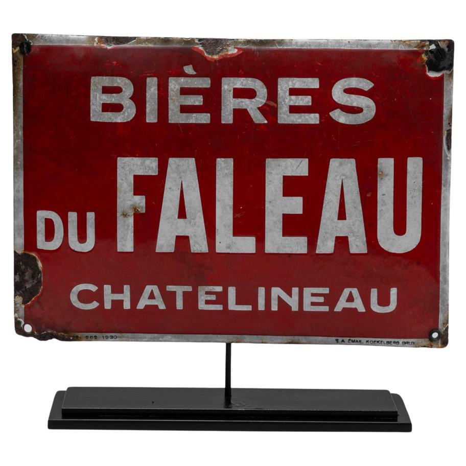 Birre belghe del XX secolo di Faleau, Châtelineau Insegna in metallo su supporto in vendita
