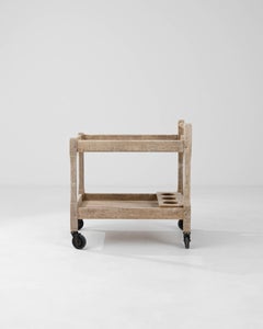 20th Century Belgian Bleached Oak Bar Cart On Wheels
