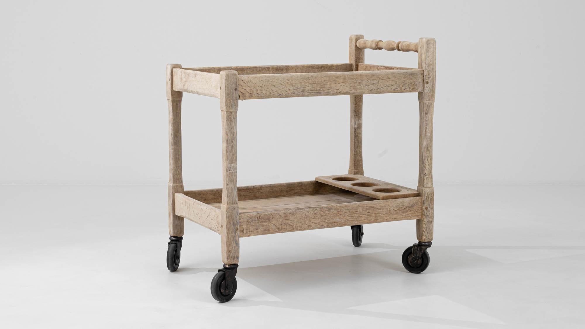 20th Century Belgian Bleached Oak Bar Cart On Wheels 3