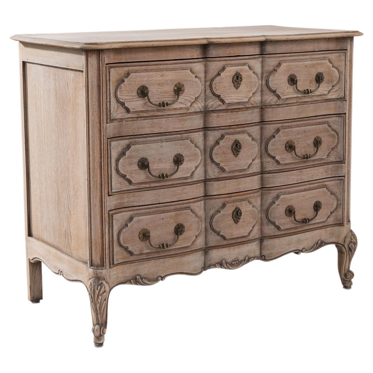 20th Century Belgian Bleached Oak Chest of Drawers For Sale
