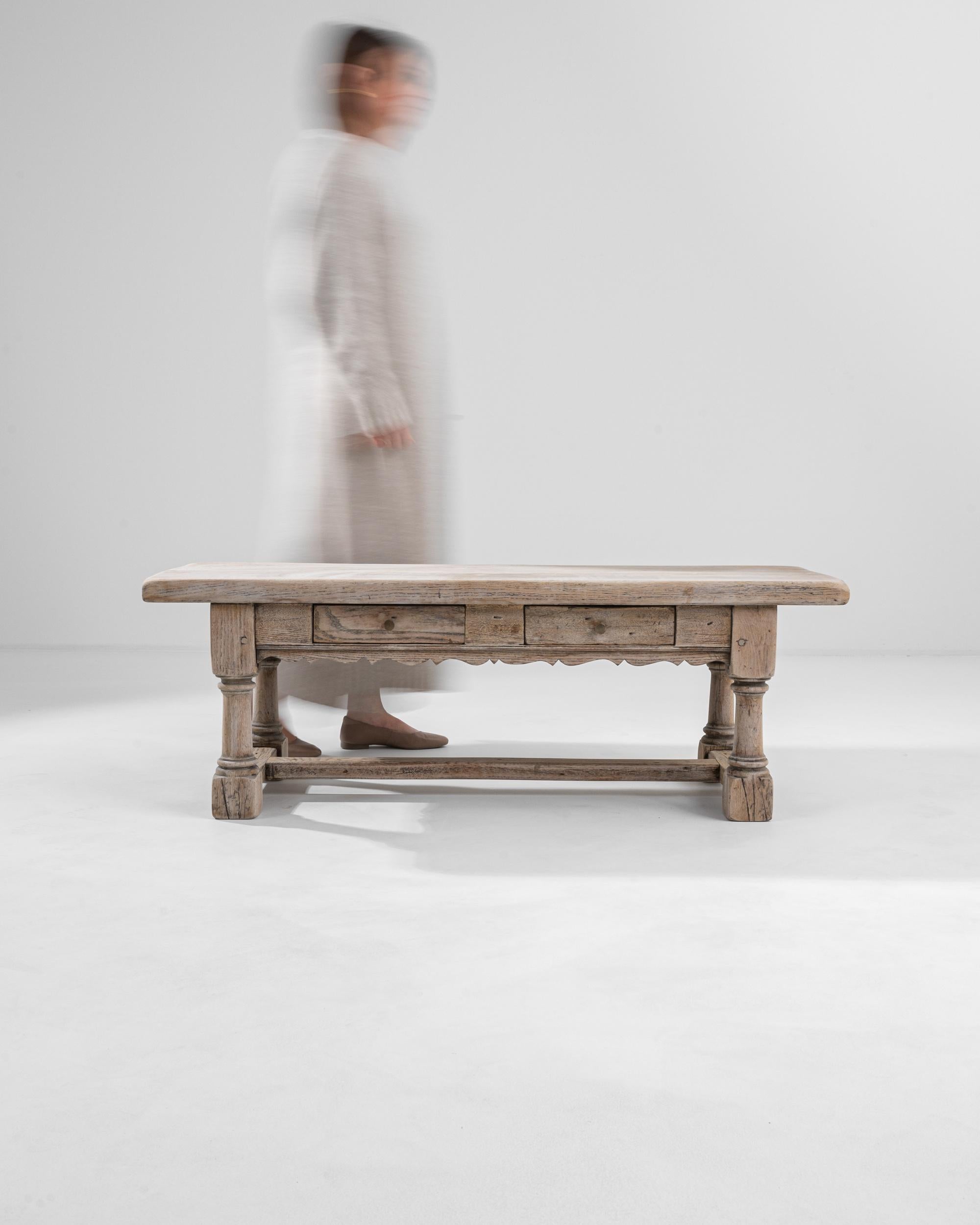 Country 20th Century Belgian Bleached Oak Coffee Table