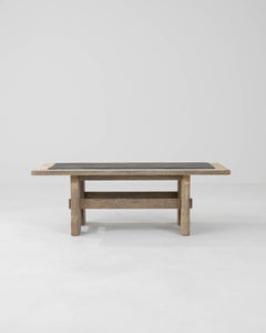 20th Century Belgian Bleached Oak Coffee Table With Stone Top