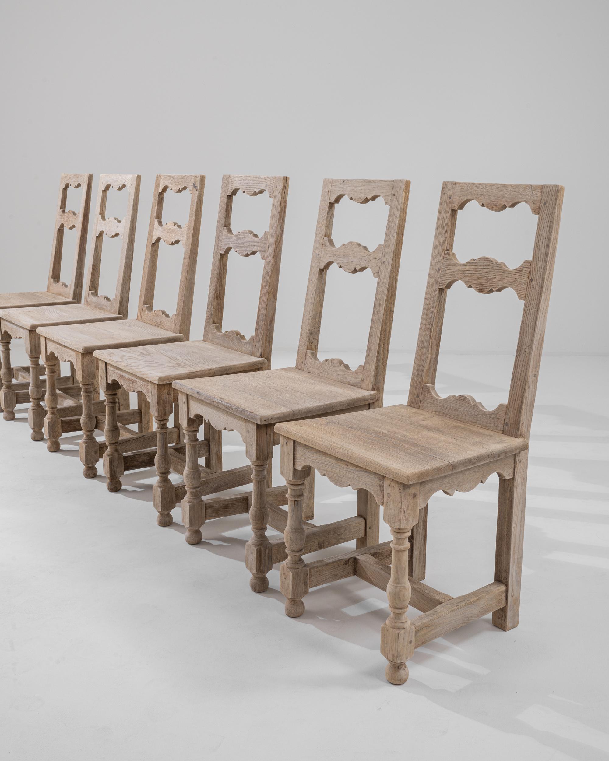 20th Century Belgian Bleached Oak Dining Chairs, Set of 6 In Good Condition In High Point, NC