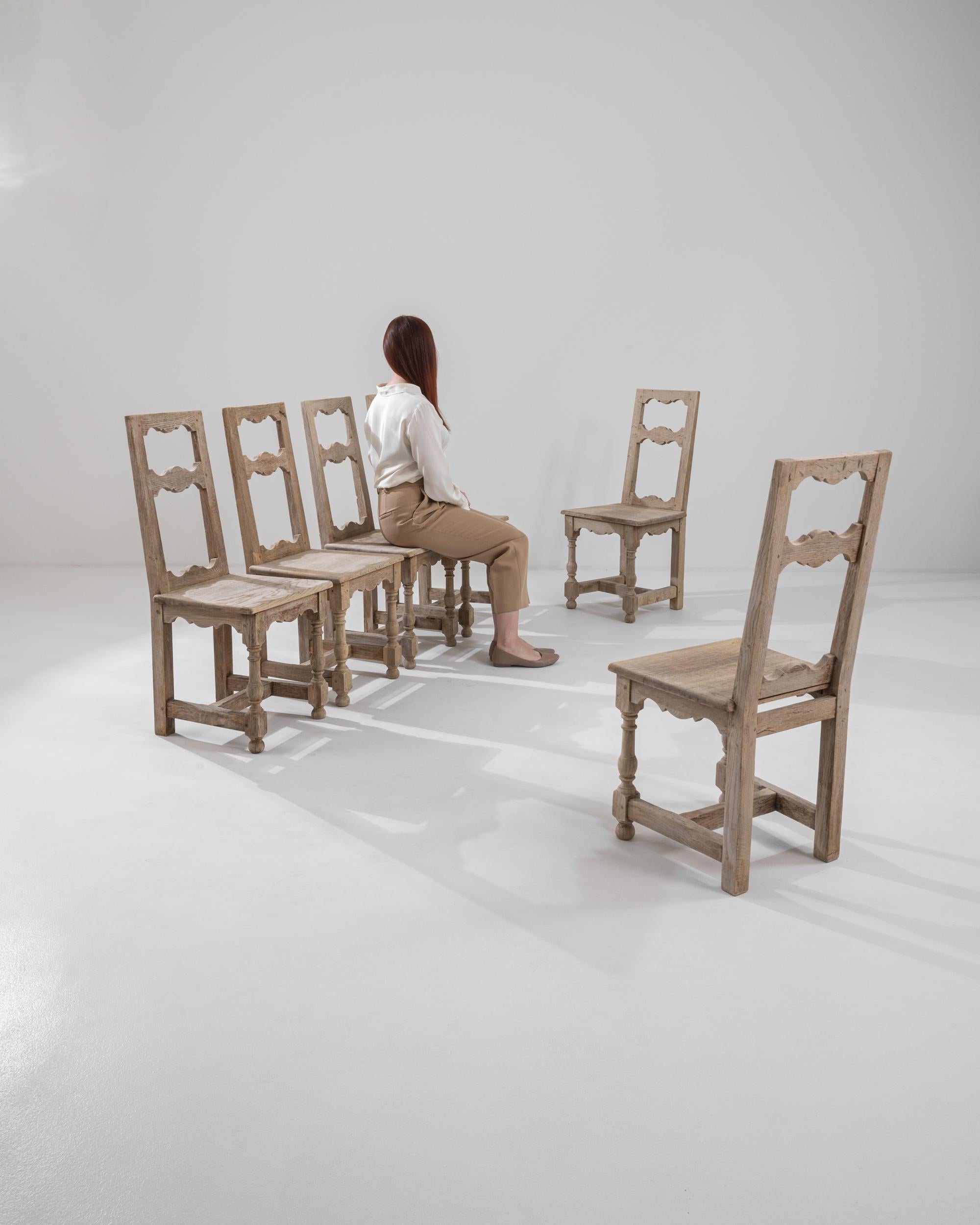 Wood 20th Century Belgian Bleached Oak Dining Chairs, Set of 6