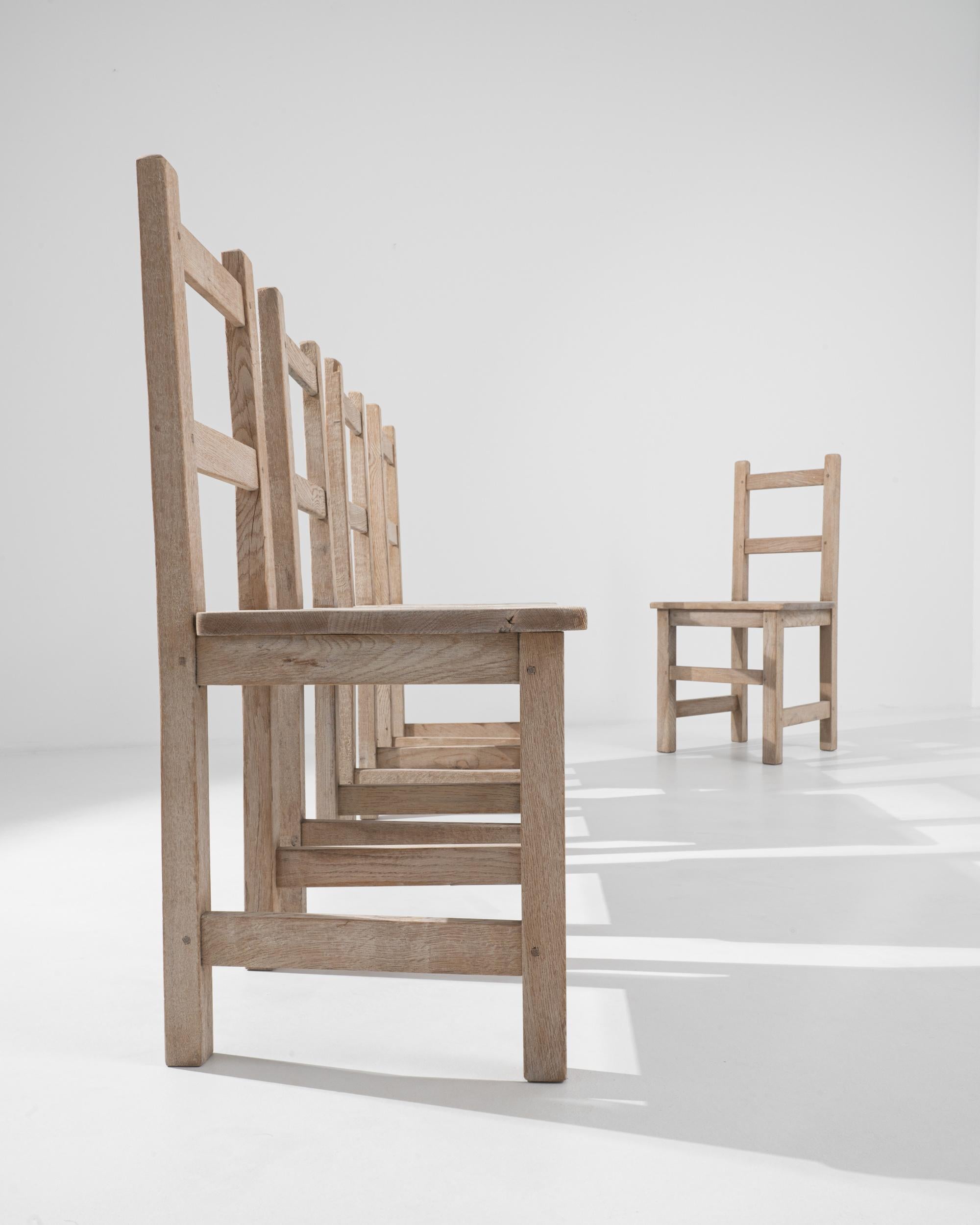 20th Century Belgian Bleached Oak Dining Chairs, Set of 6 For Sale 2